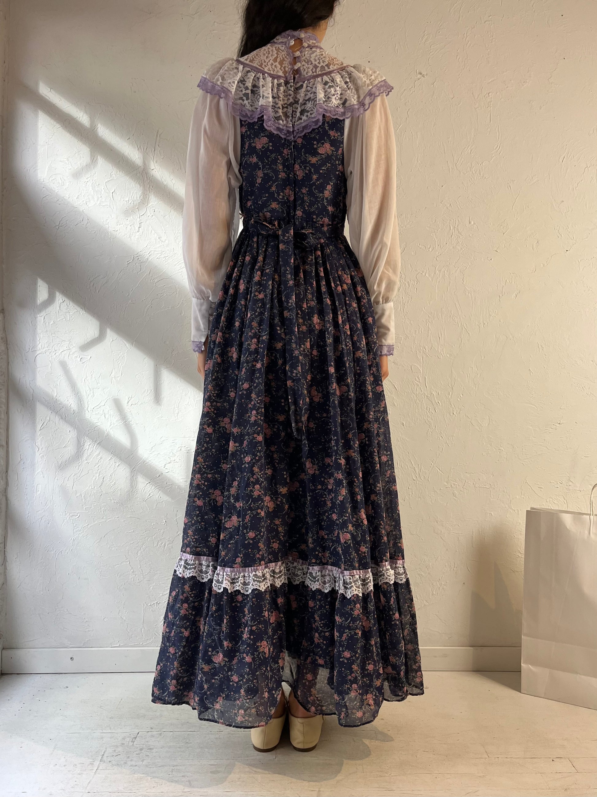 70s ‘Gunne Sax’ Long Sleeve Peasant Dress / Small