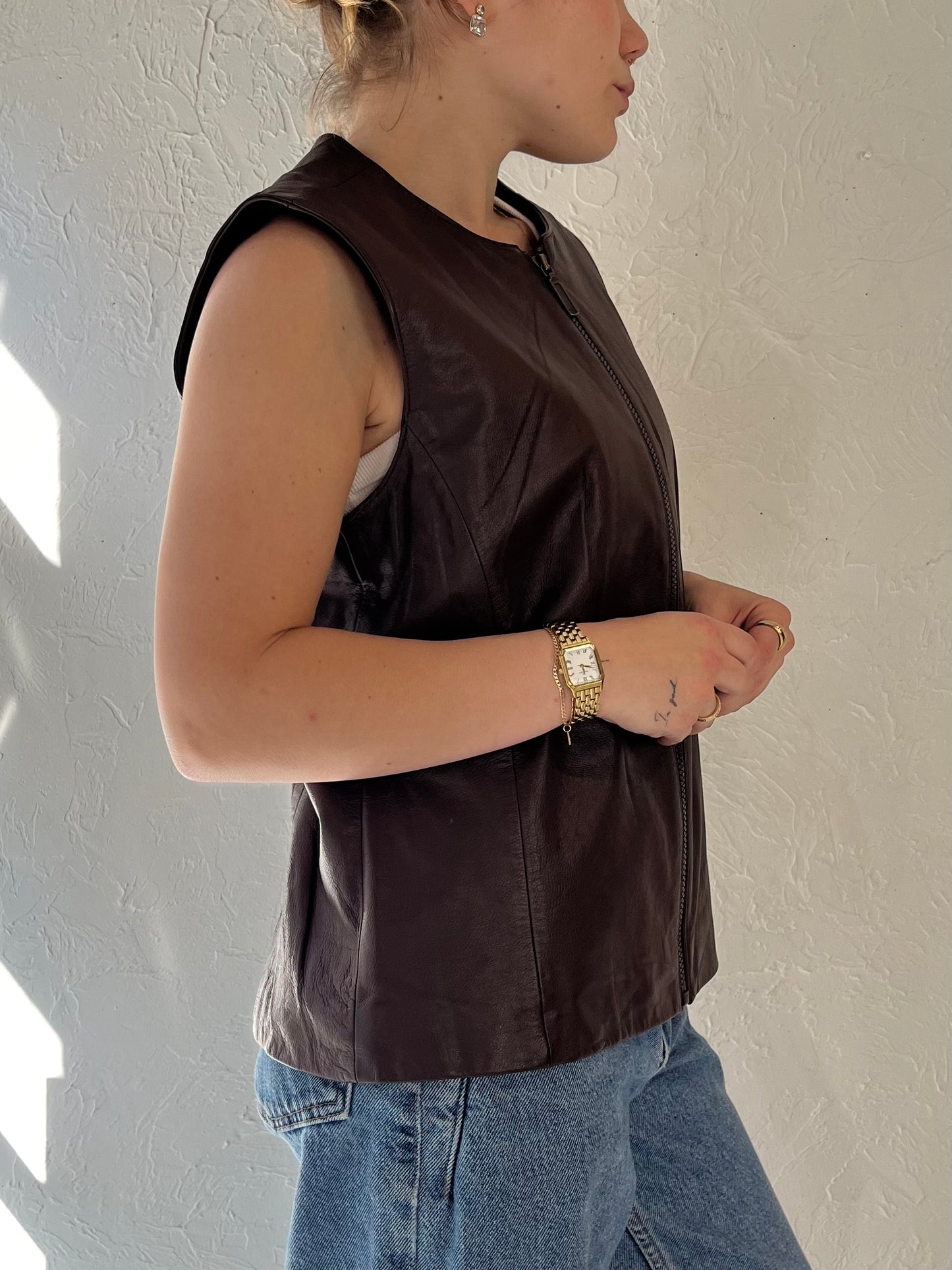 Y2k 'Preston & York' Brown Leather Vest / Medium