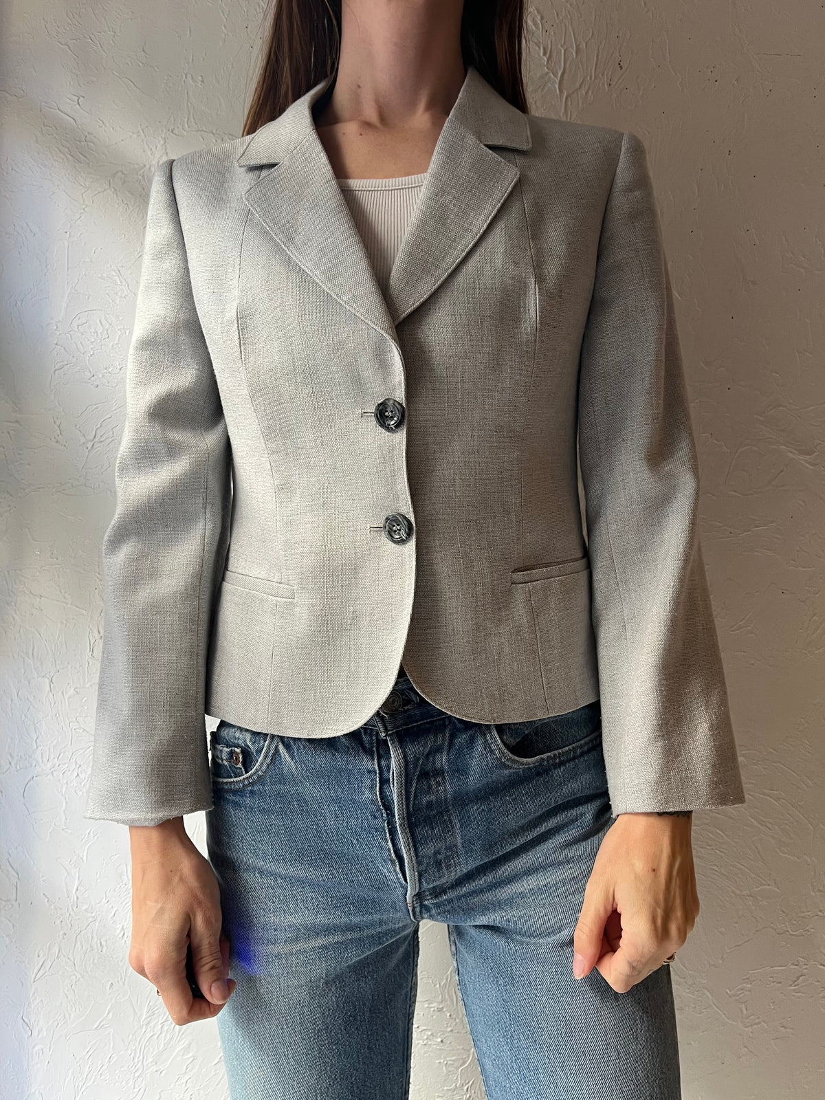 80s 'Le Baron' Grey Fitted Preppy Academia Blazer Jacket / Small