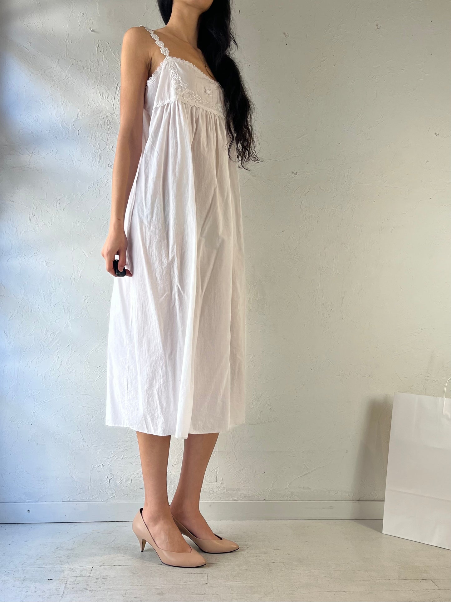 90s ‘Chaslyn’ White Cotton Dress / Medium