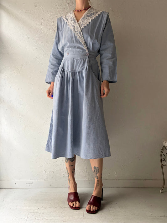 80s 'Byer Too' Long Sleeve Cottage Core Cotton Midi Dress / Small