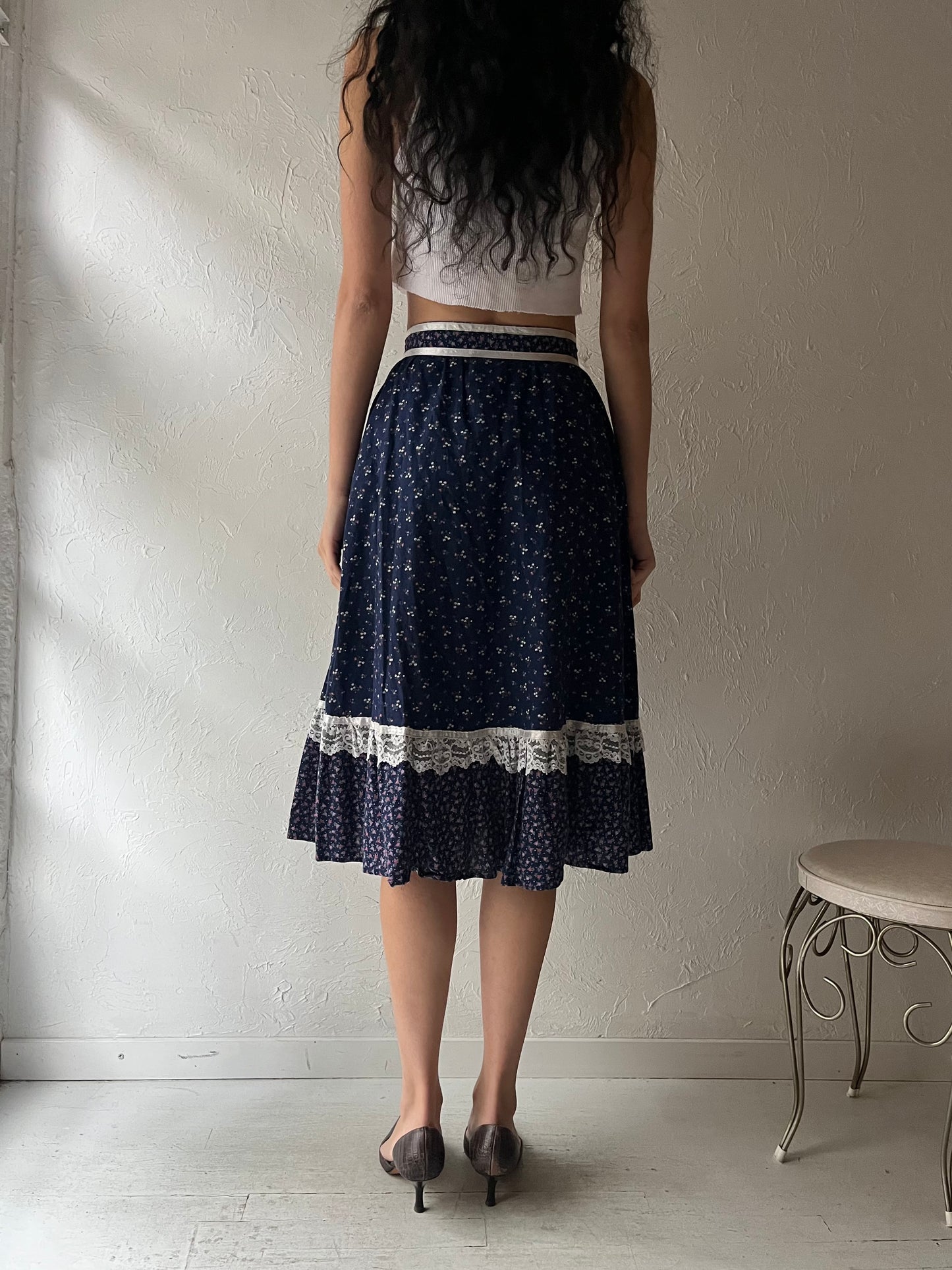 70s 'Gunne Sax' Floral Midi Skirt / Small