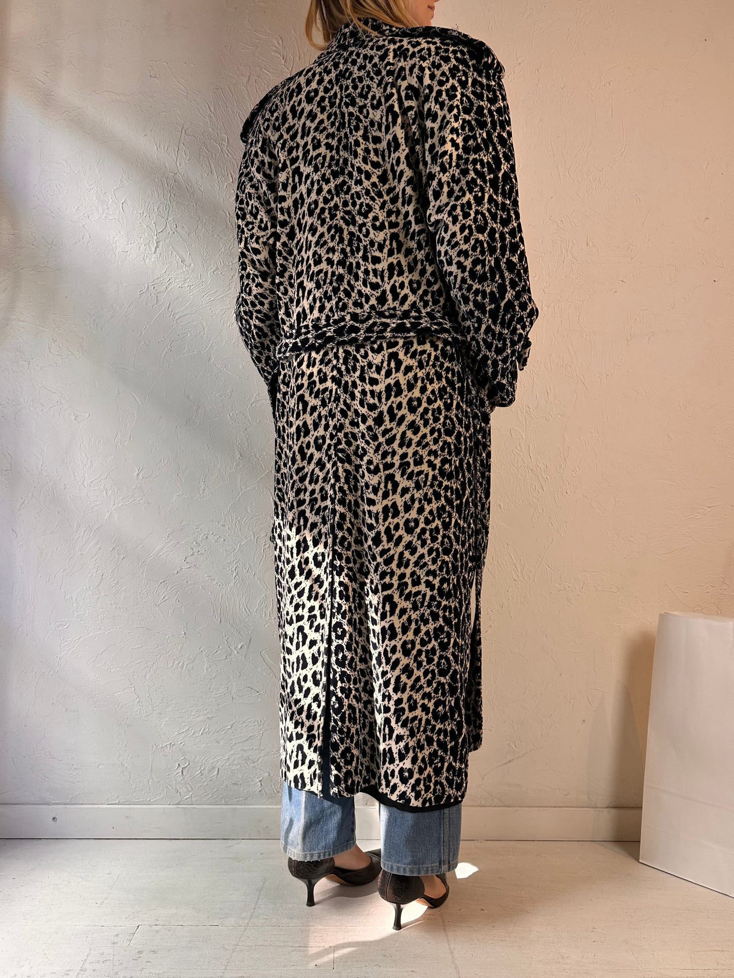 70s 'Towne House' Leopard Print Trench Coat / Medium - Large