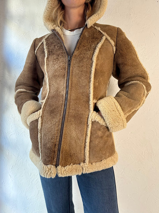 80s 'Wilsons' Shearling Lined Hooded Jacket / Small