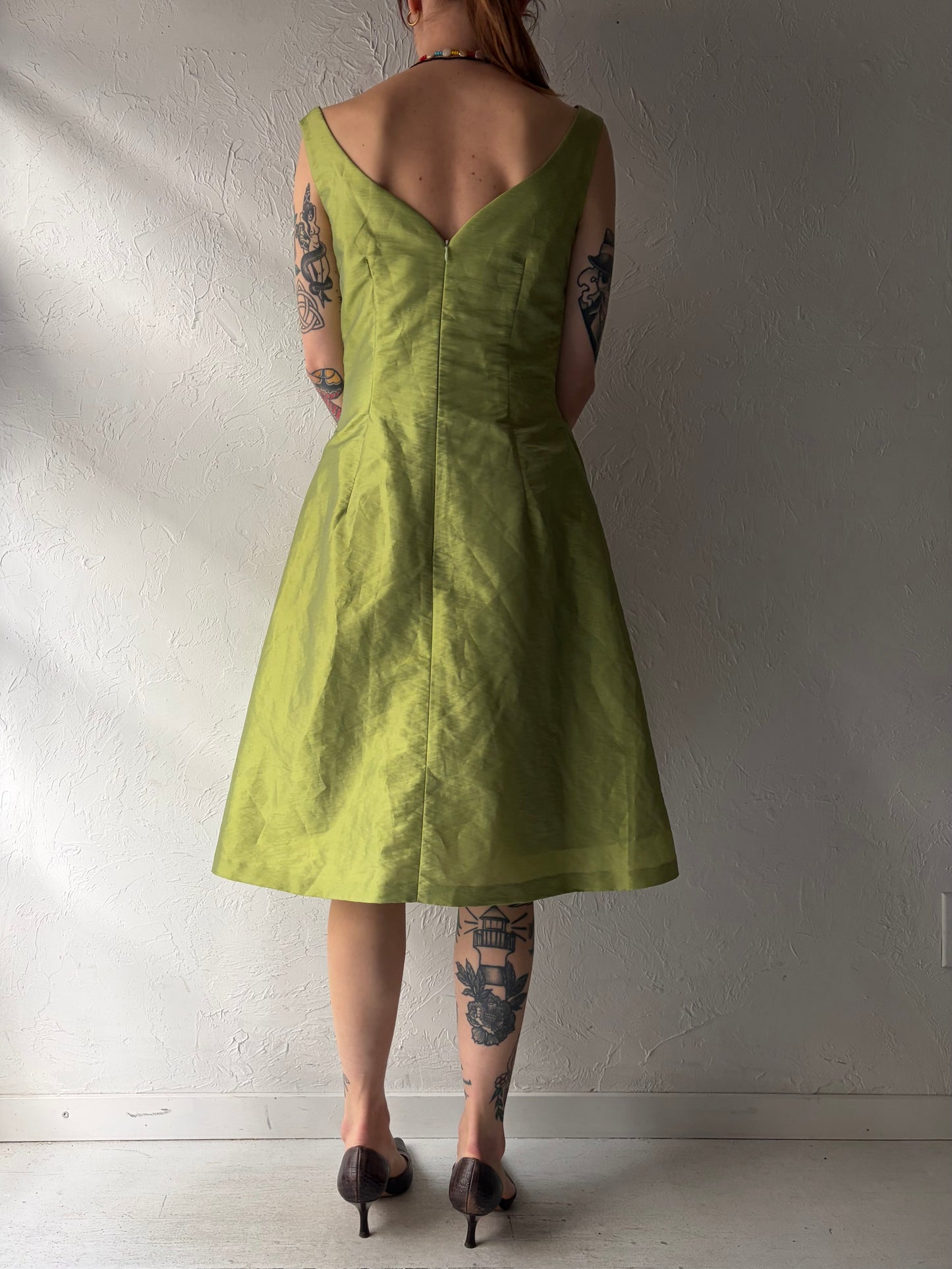 Y2k 'Impression' Green Metallic Spring Formal Dress / Large