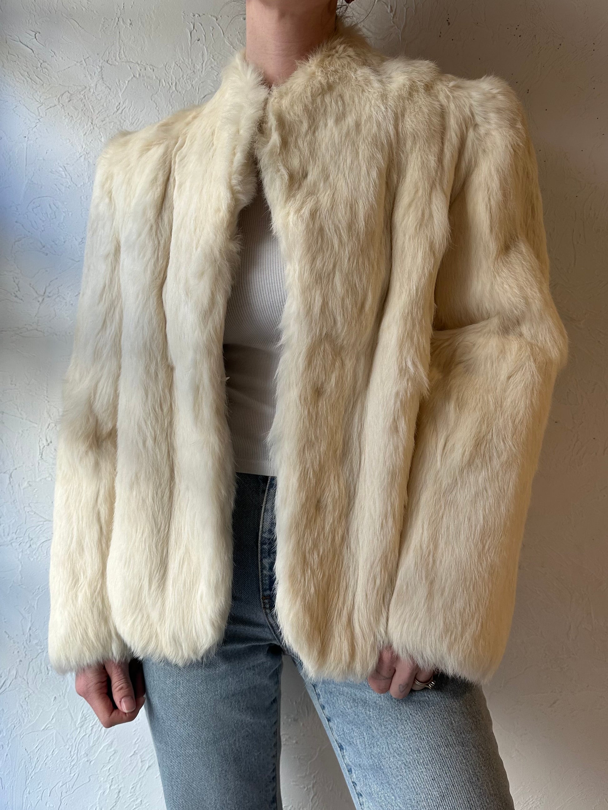 Vintage White Rabbit Fur Jacket / Large