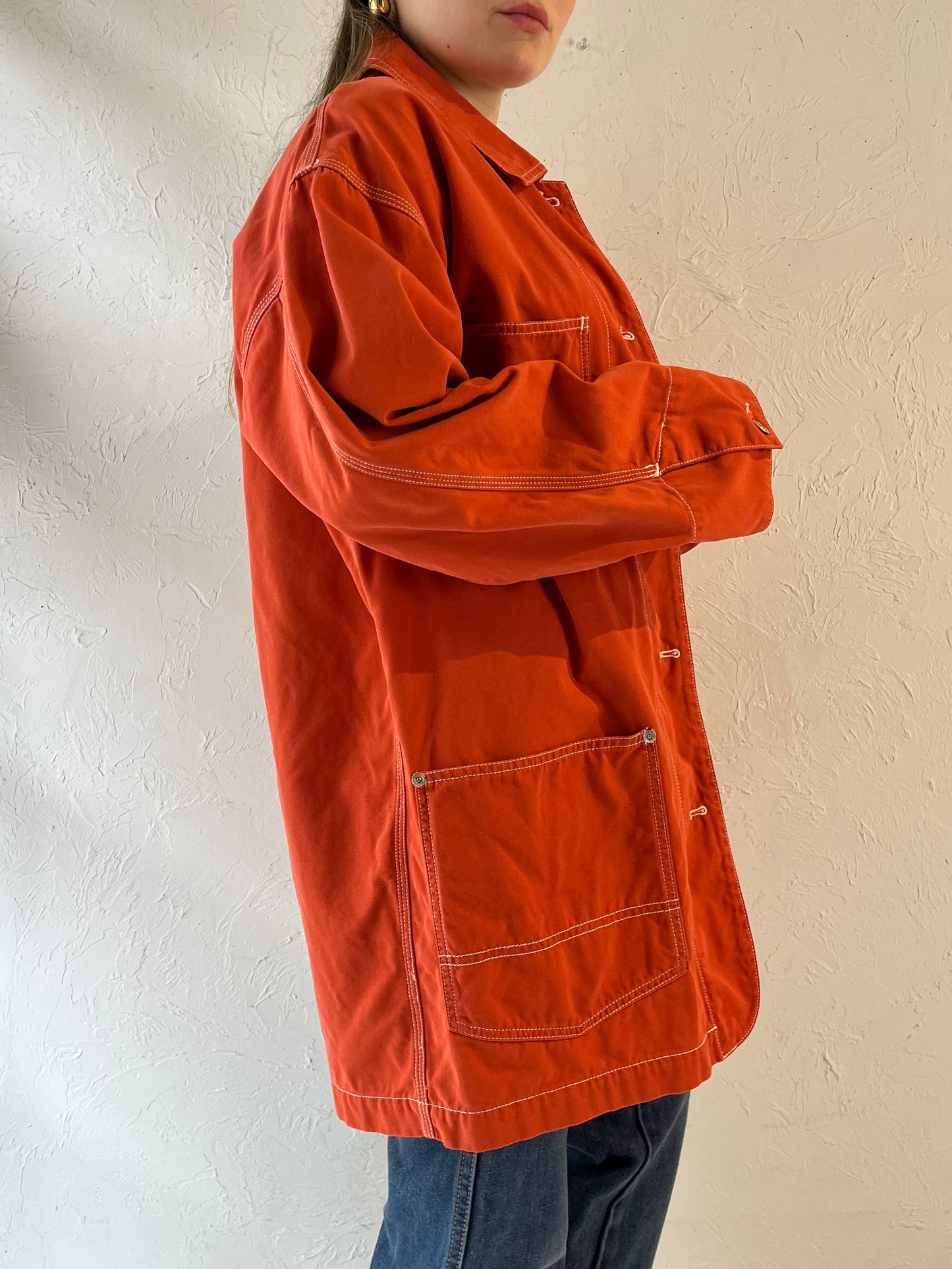 90s ‘Eddie Bauer’ Orange Cotton Chore Jacket / Small