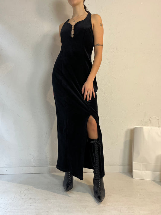 90s 'Tempo' Black Velvet Evening Dress / Small - Medium