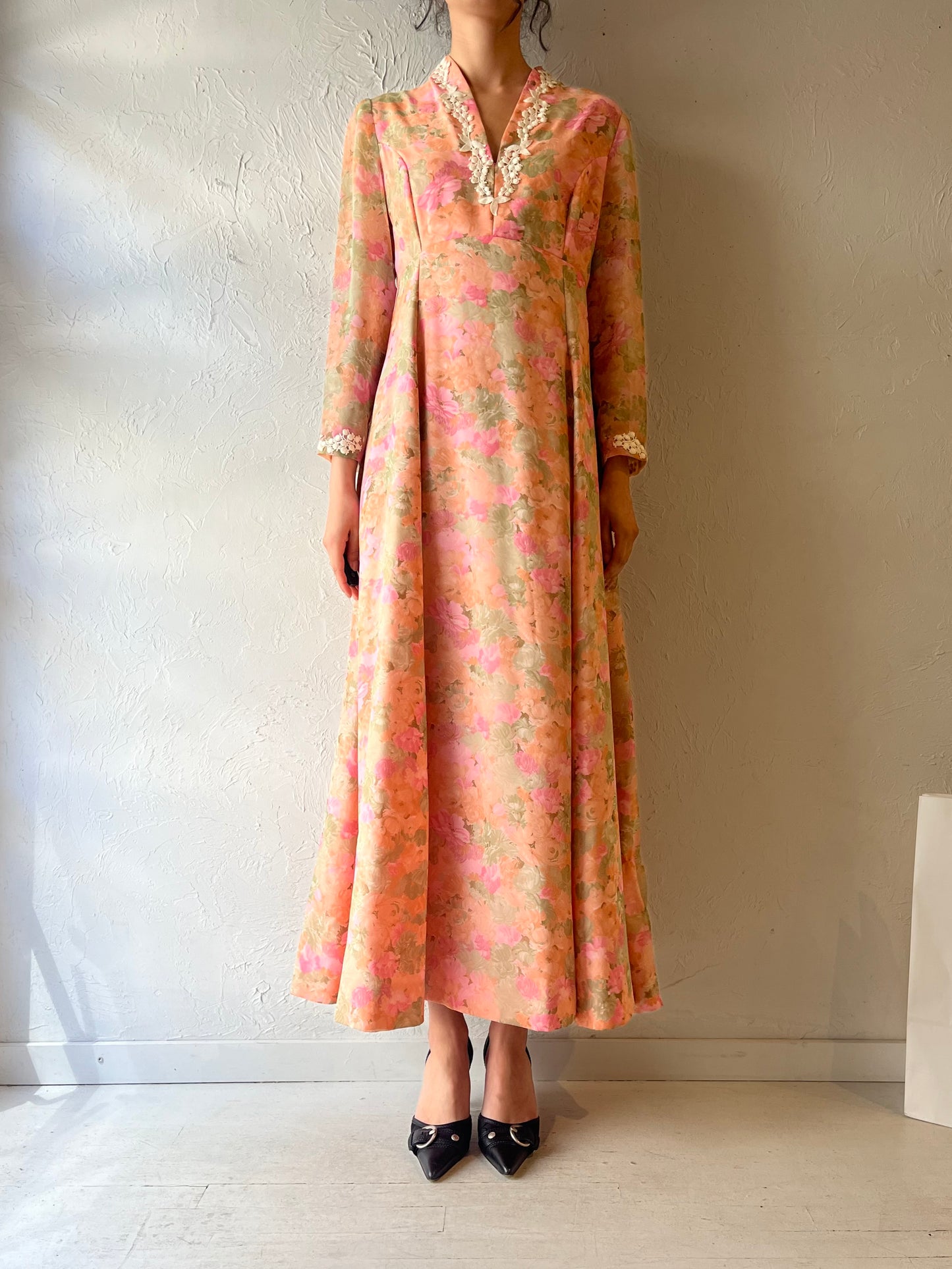 Vintage Handmade Floral Print Long Maxi Dress / Small