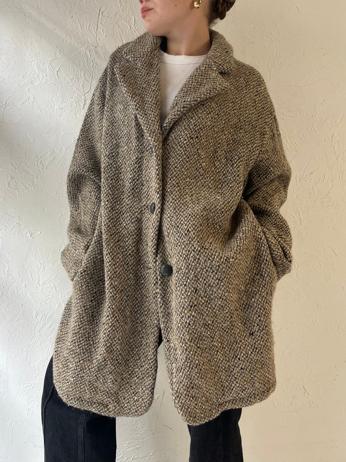 Vintage 'Henry White' Knit Wool Coat / Large