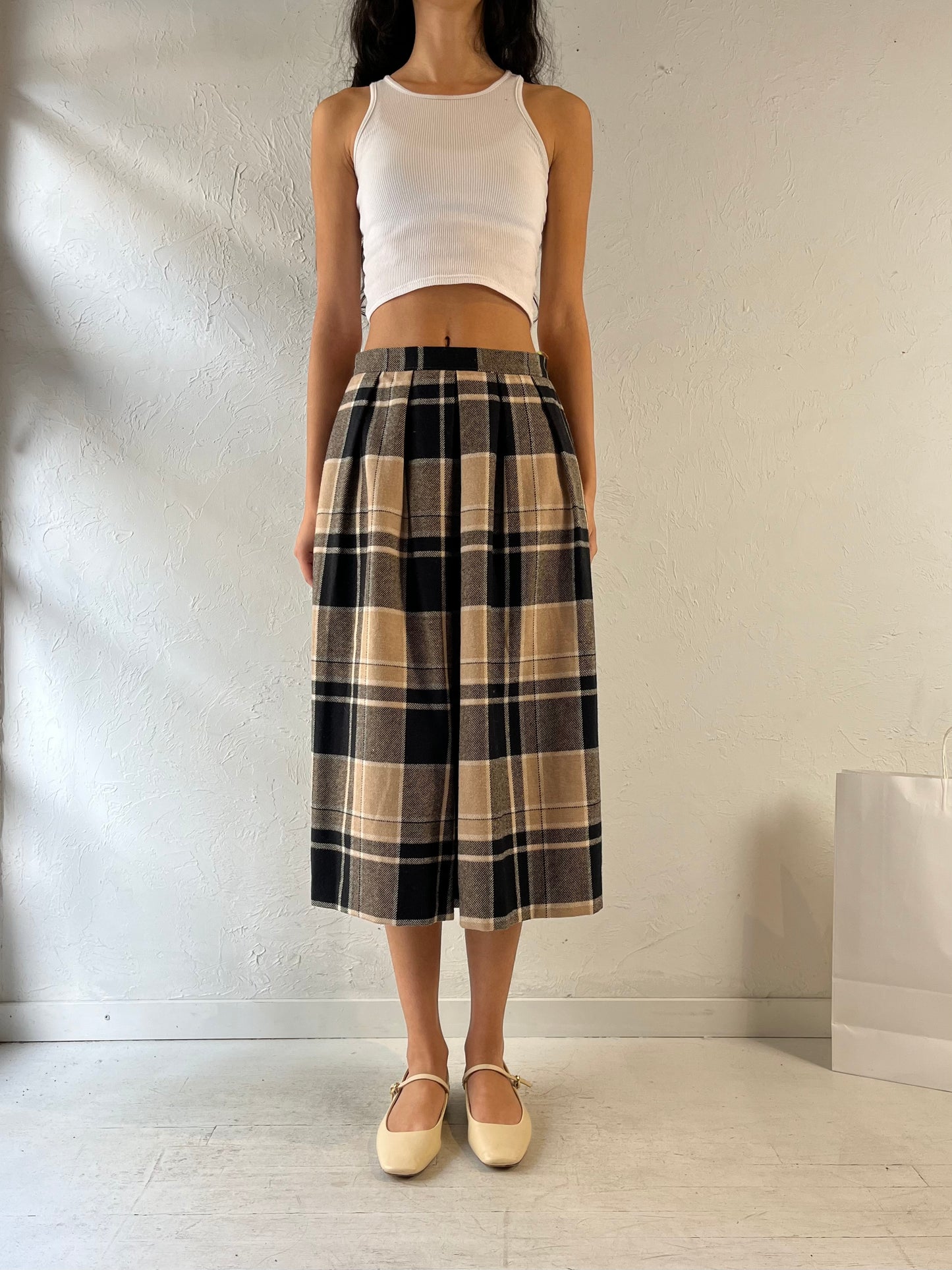 70s ‘Koret’ Plaid Knit Skirt / Union Made / Medium