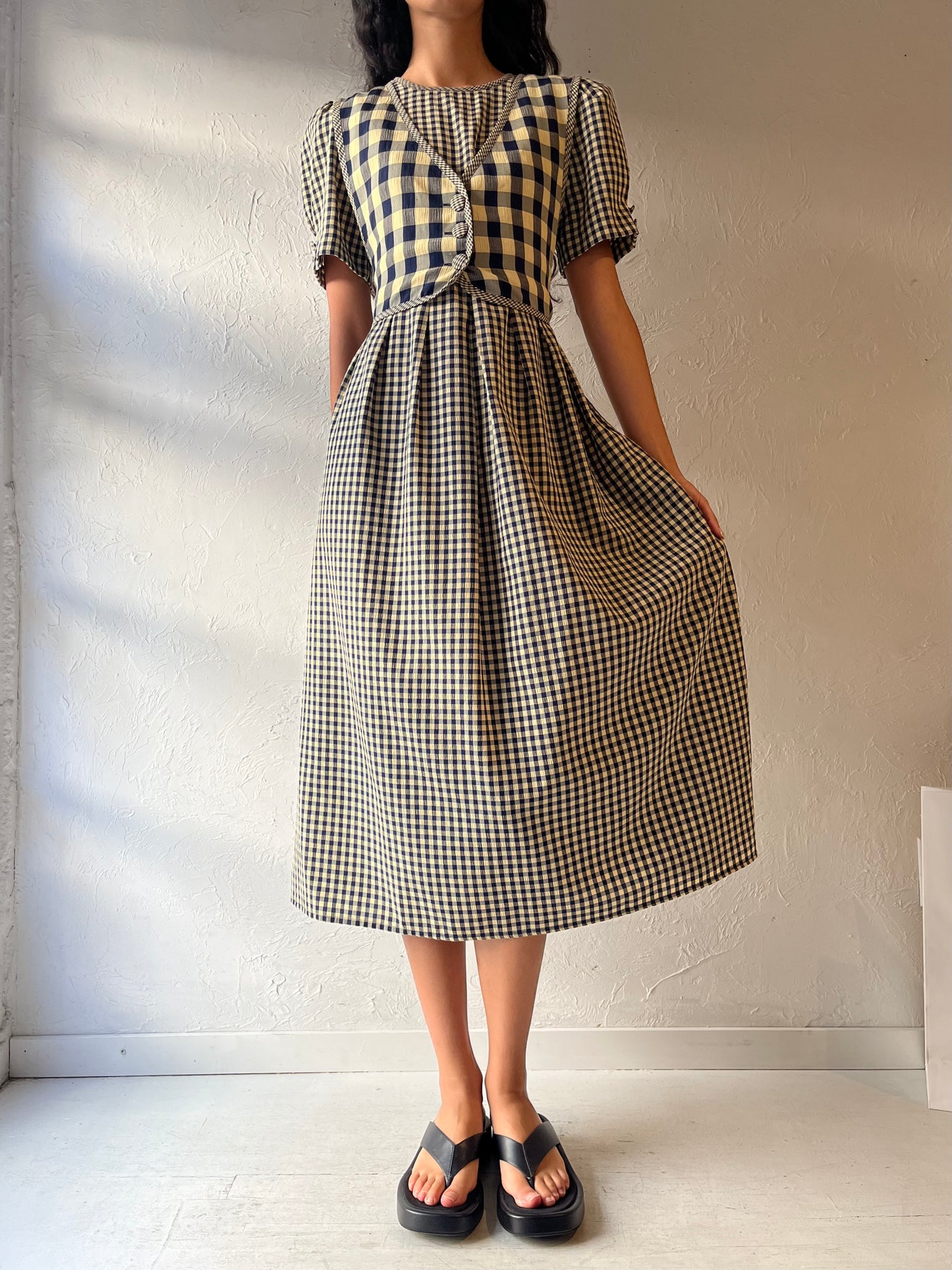 90s 'Kathie Lee' Gingham Midi Dress / Large