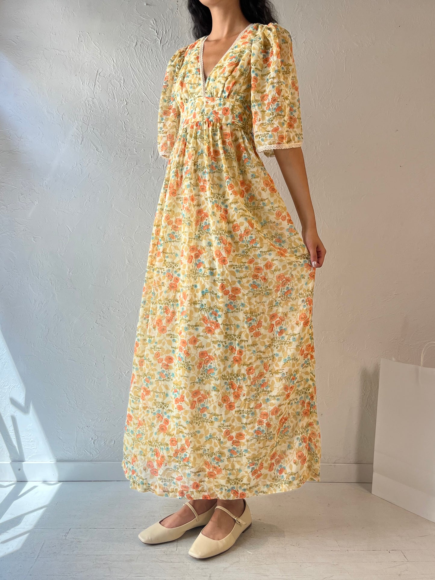 70s 'This Is Yours' Yellow Prairie Dress / Union Made / XS - Small