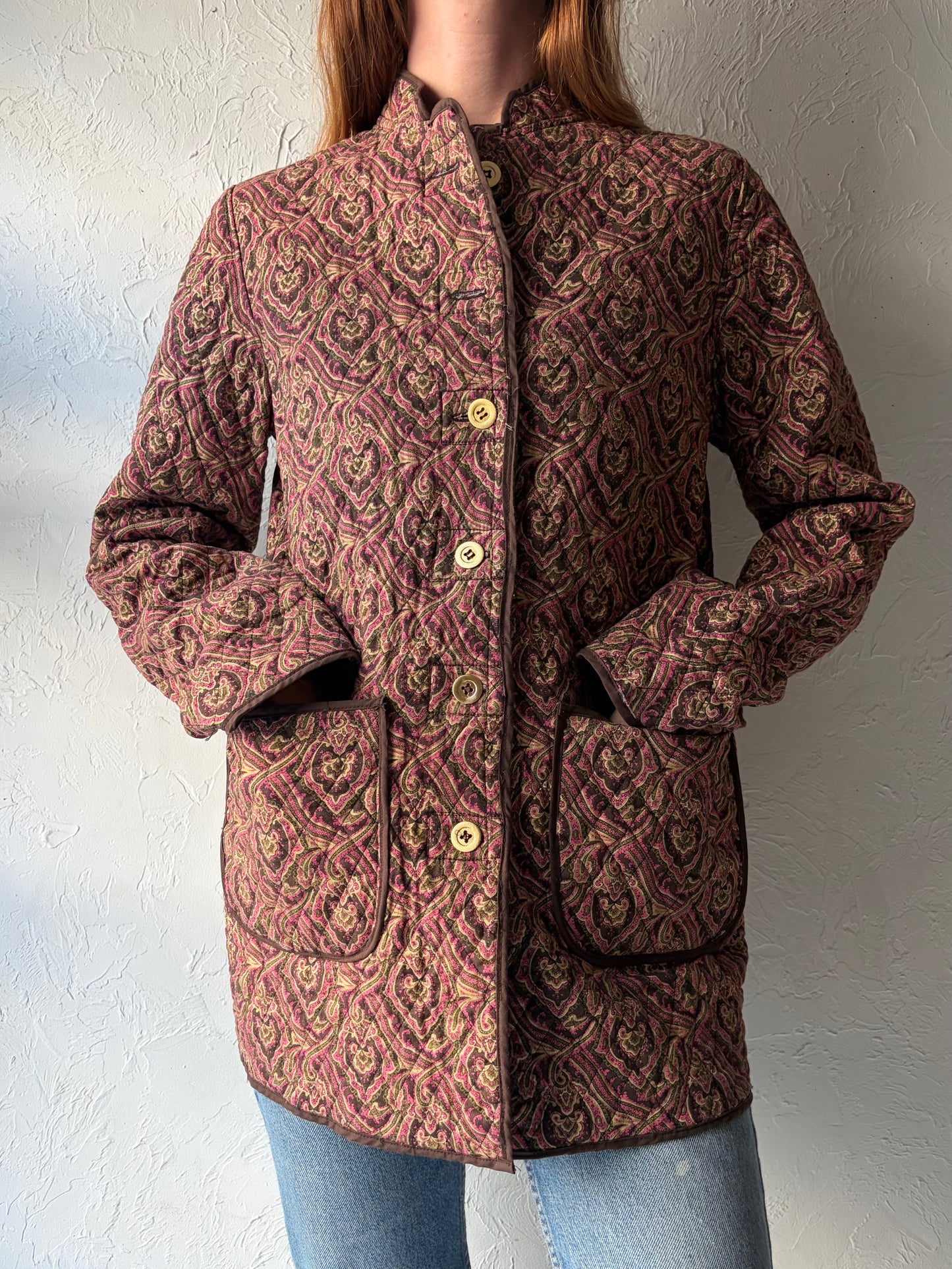 Vintage Handmade Quilted Floral Tapestry Boho Hippie Cottagecore Artisan Jacket / Medium