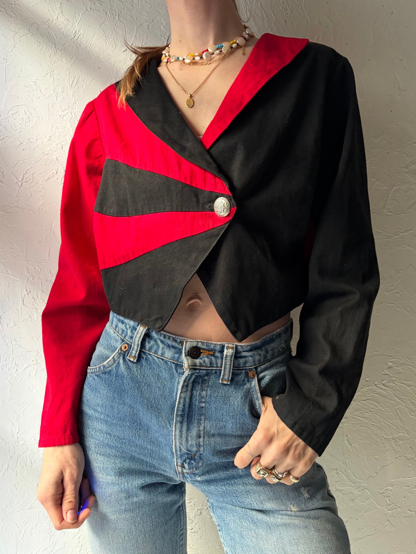 80s 'Rough Riders' Red Western Style Cropped Jacket / Medium