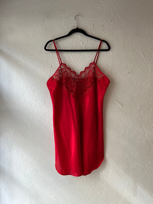 90s Red Mini Slip Dress / Large
