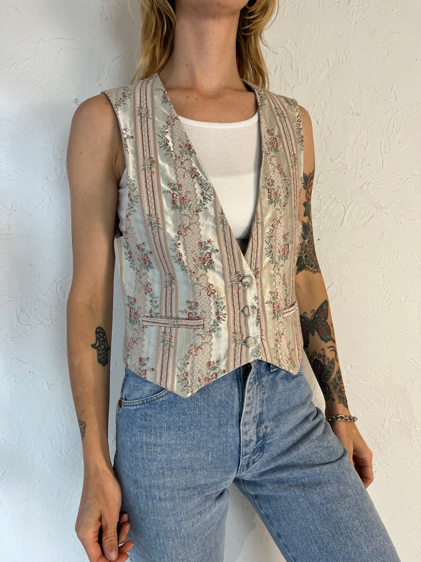 90s 'Gregge' Silky Floral Print Vest / Small