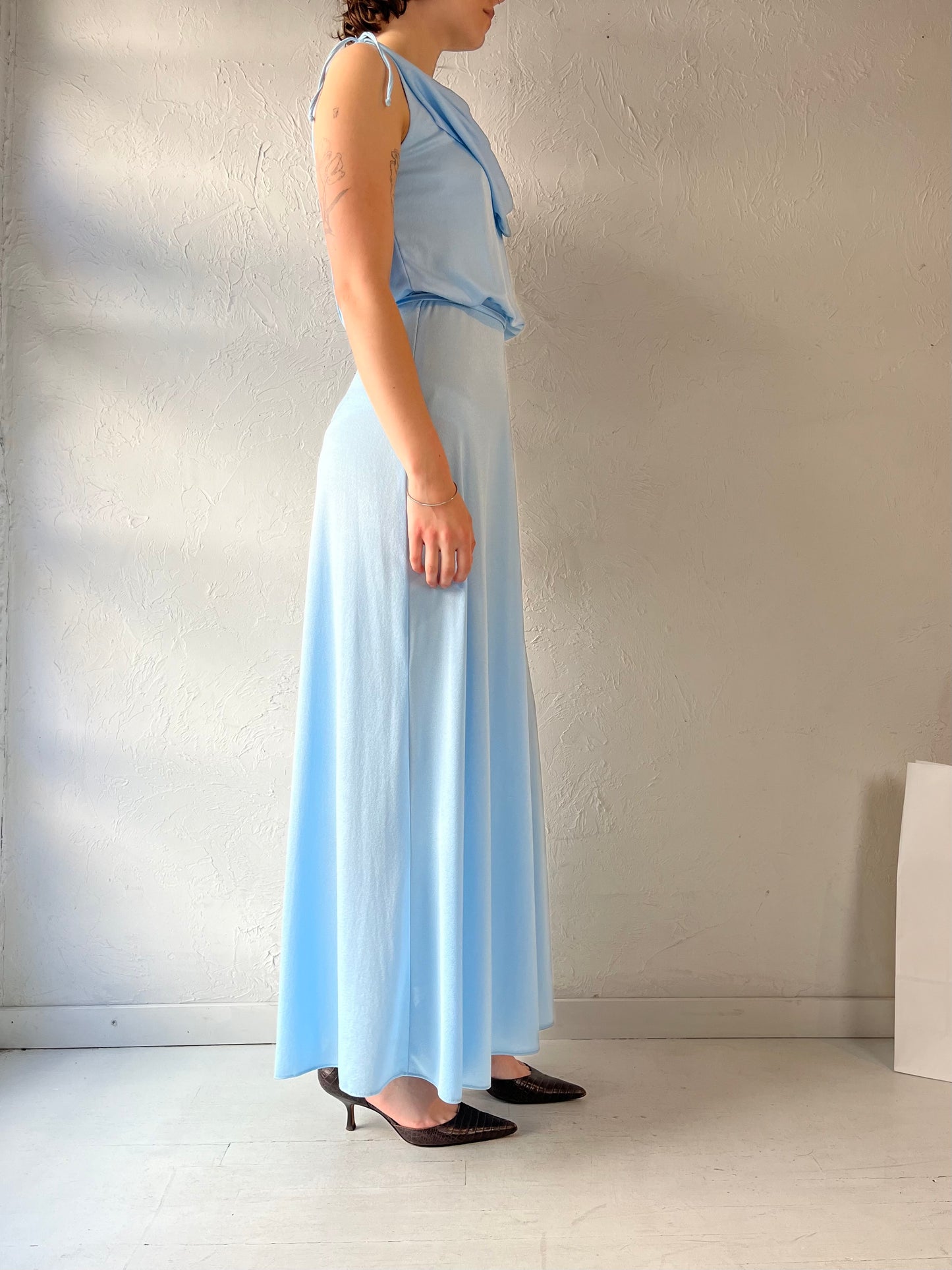 70s 'Nu Mode' Blue Baby Blue Formal Dress / Small