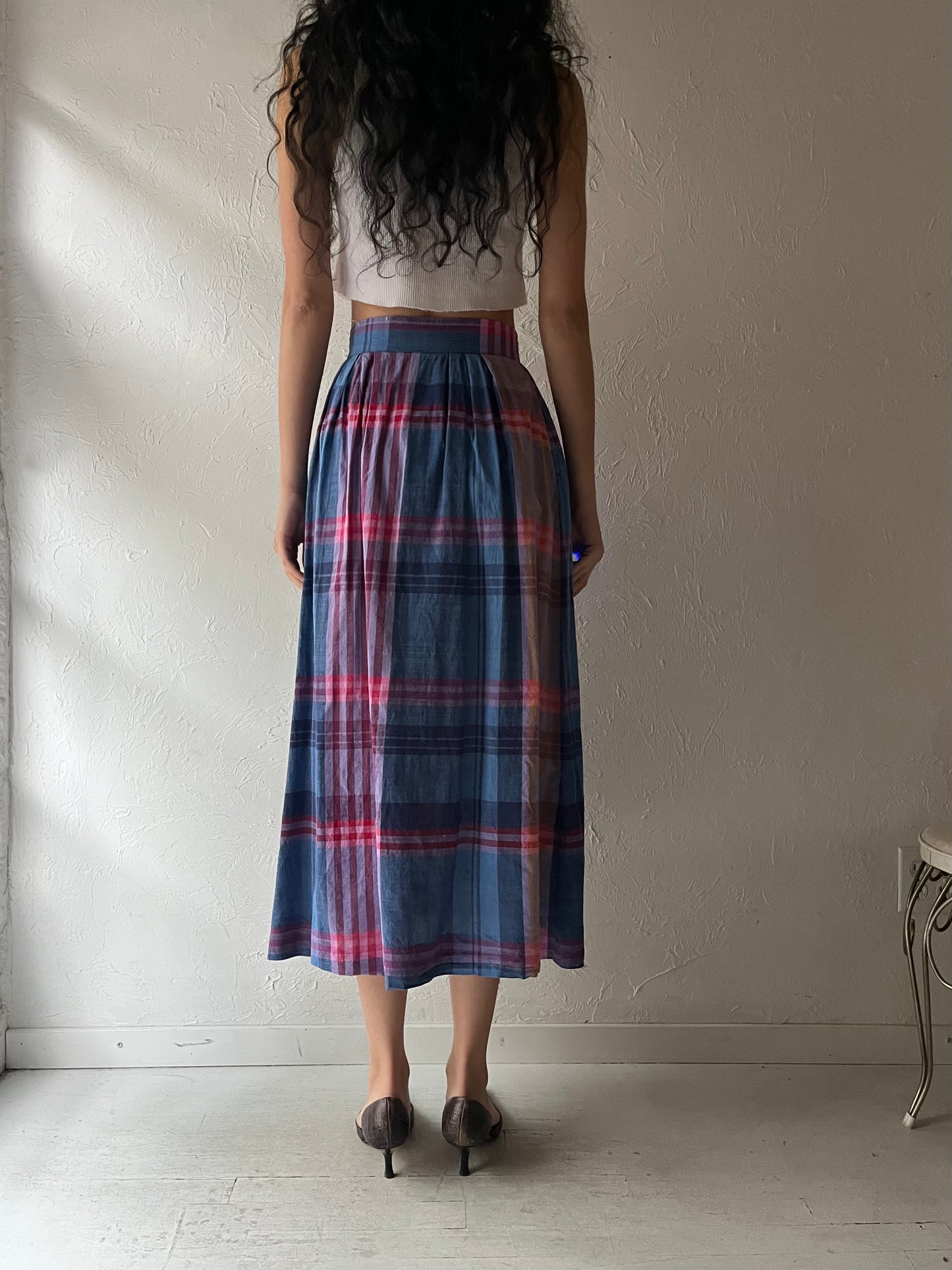 70s 'Frank Borenstein' Plaid Midi Skirt / XS
