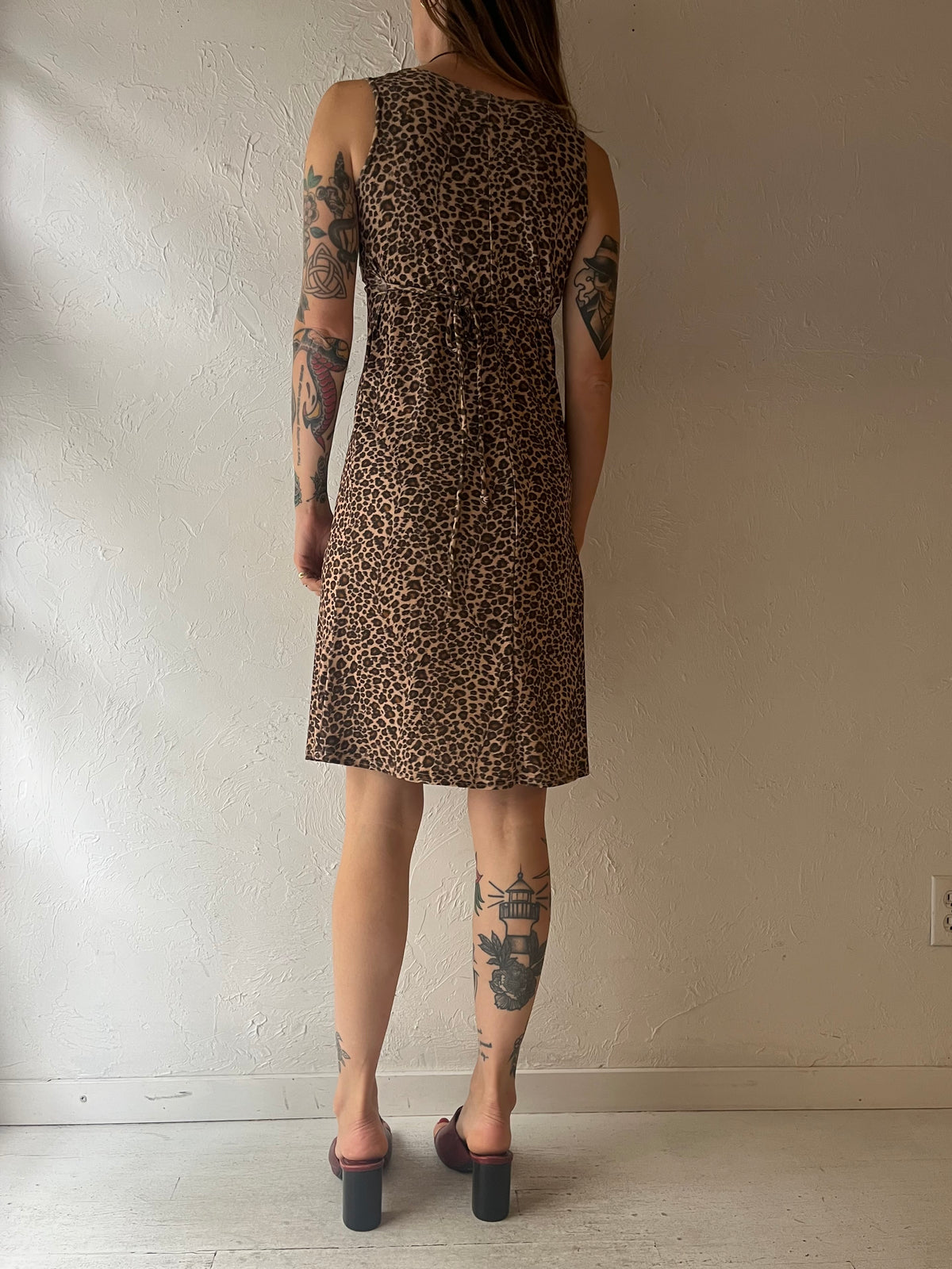 90s 'Swat' Leopard Print Slinky Dress / Medium