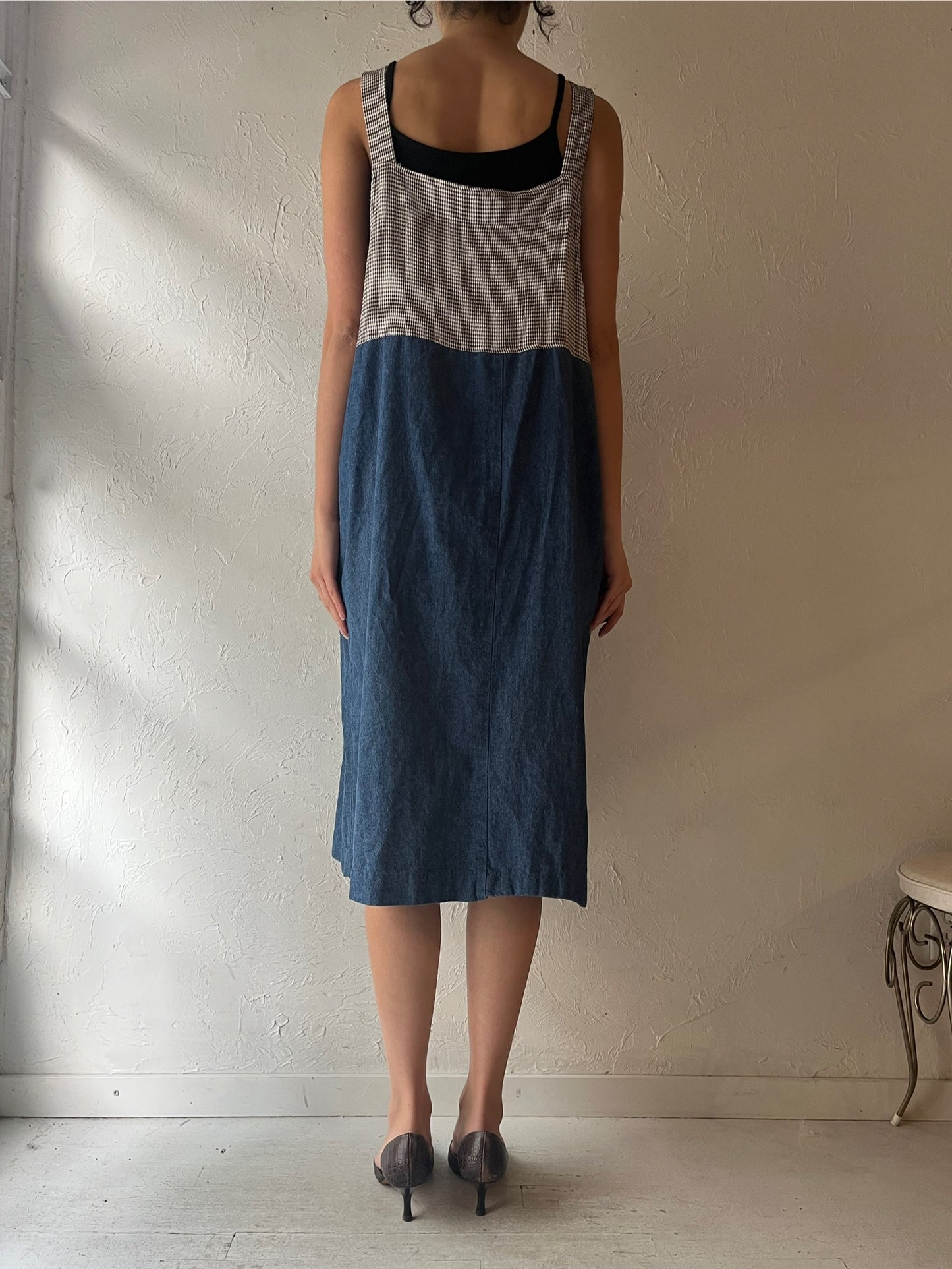 90s 'Teddi' Embroidered Denim Dress / Large