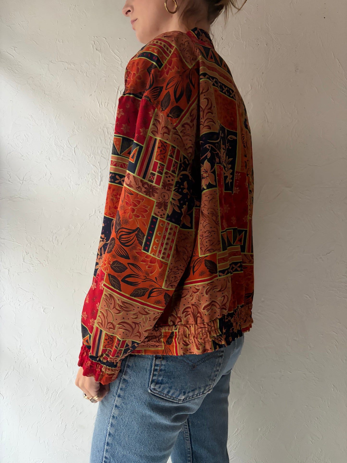 90s 'R&R' Vintage Floral Retro Bomber Jacket / Large