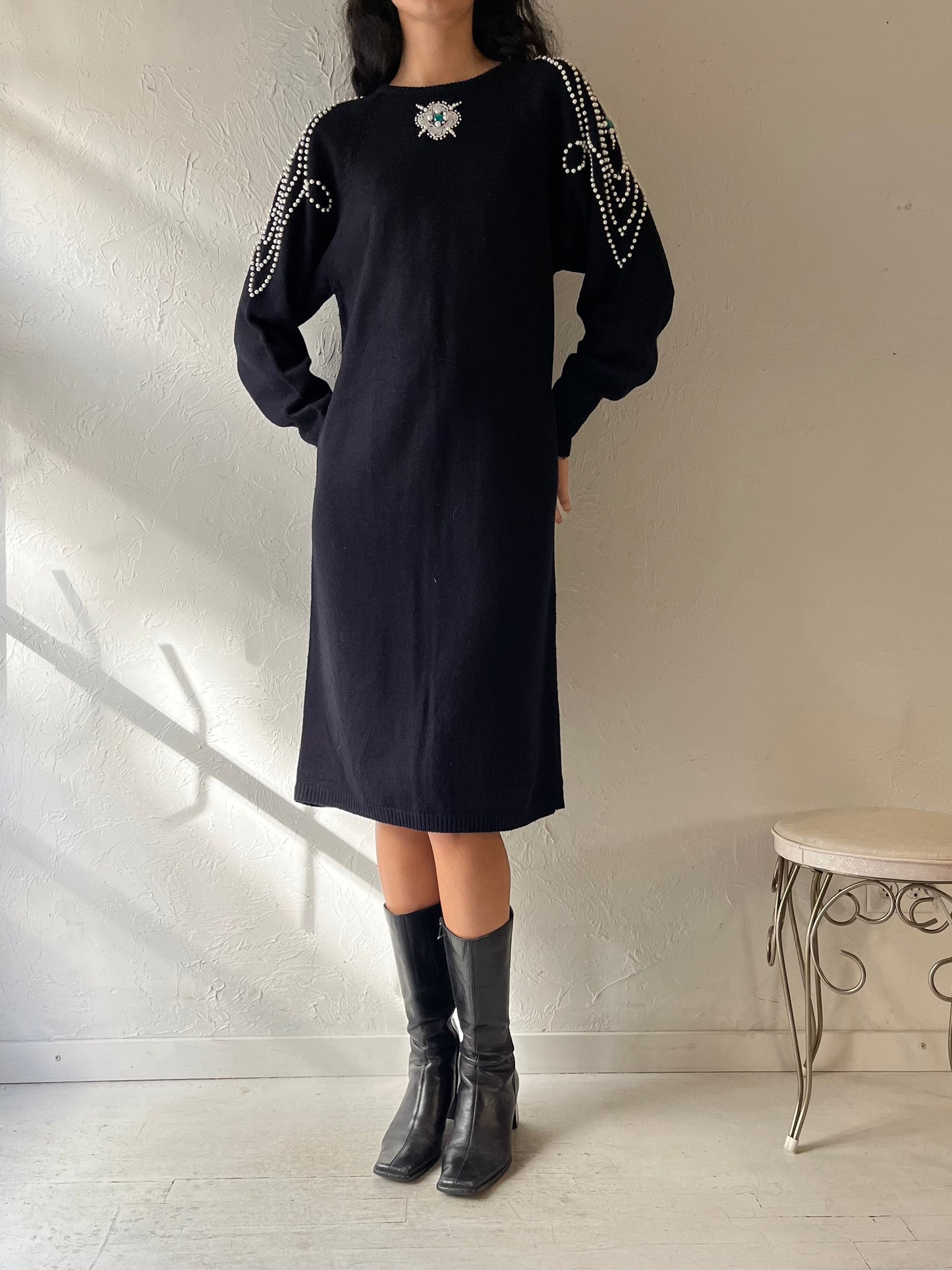 90s ‘Plain Jane’ Black Sweater Dress / Medium