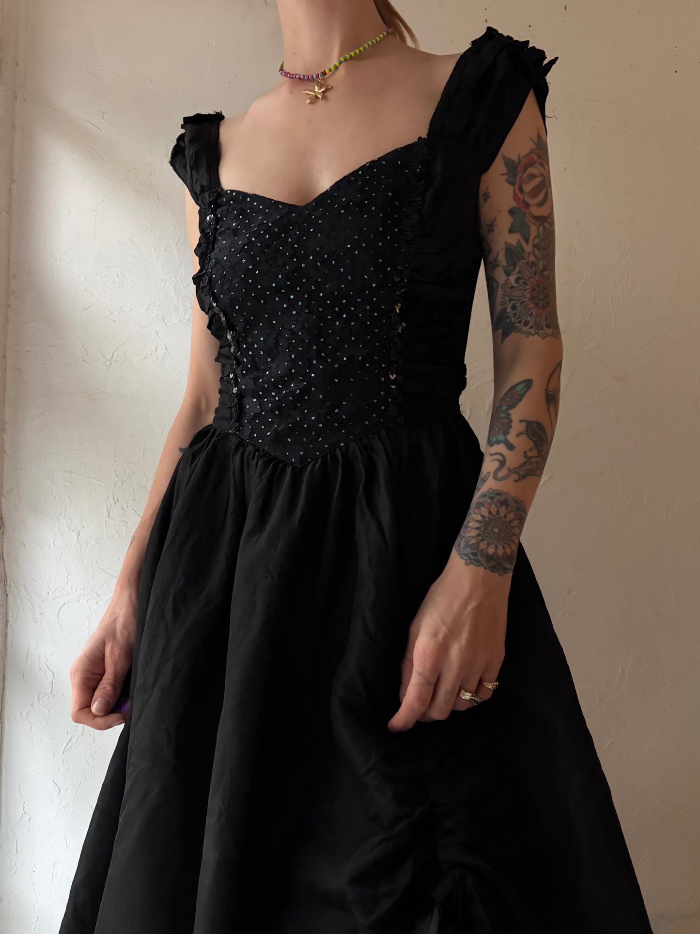 80s 'Gunne Sax' Black Sequin Formal Gown / Small