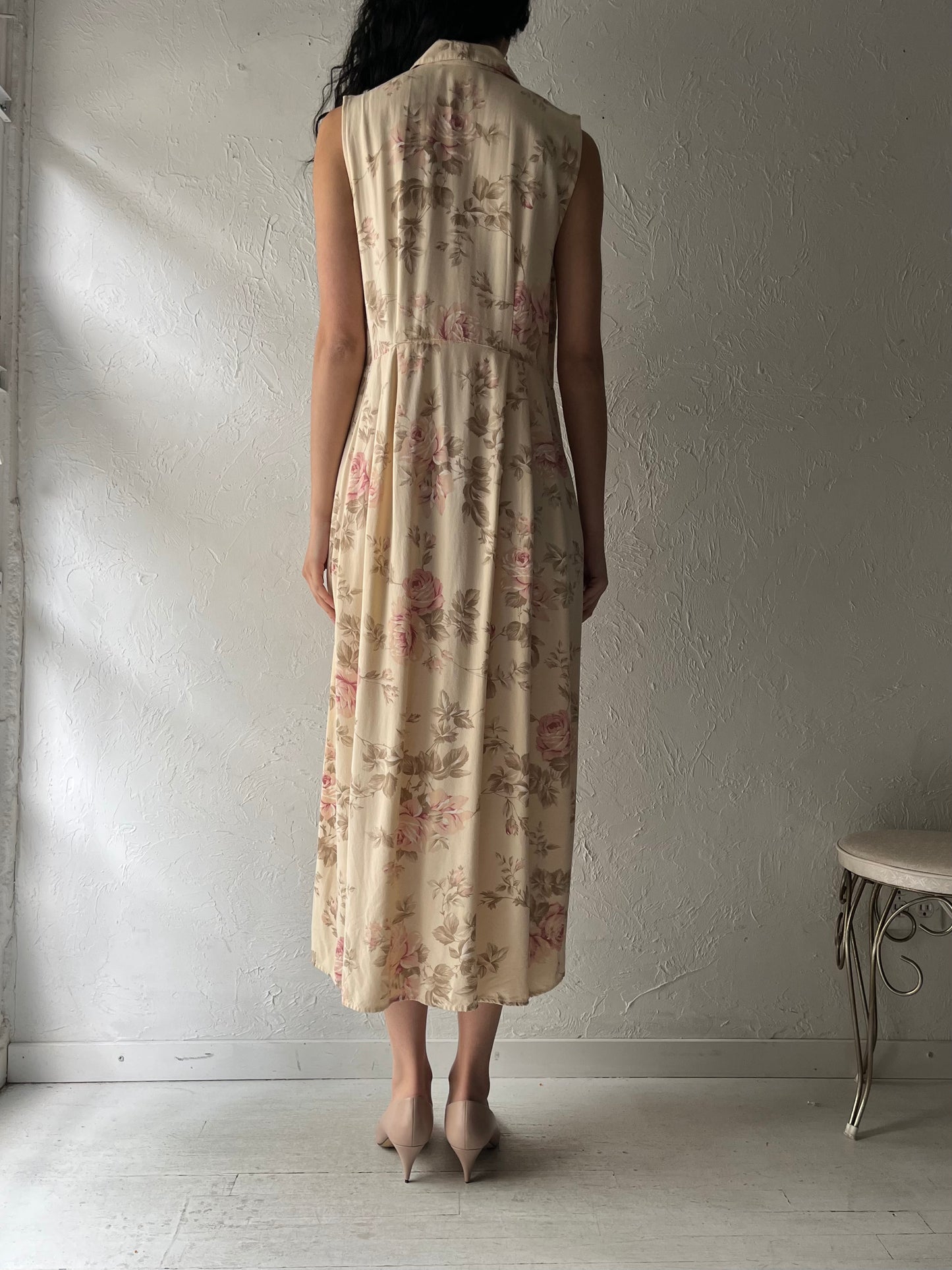 80s 'Nancy G' Floral Cottagecore Sundress / Vintage 1980s Garden Party Midi Summer Dress / Large
