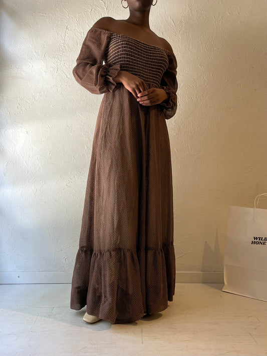 Vintage Handmade Brown Polka Dot Maxi Dress / Medium