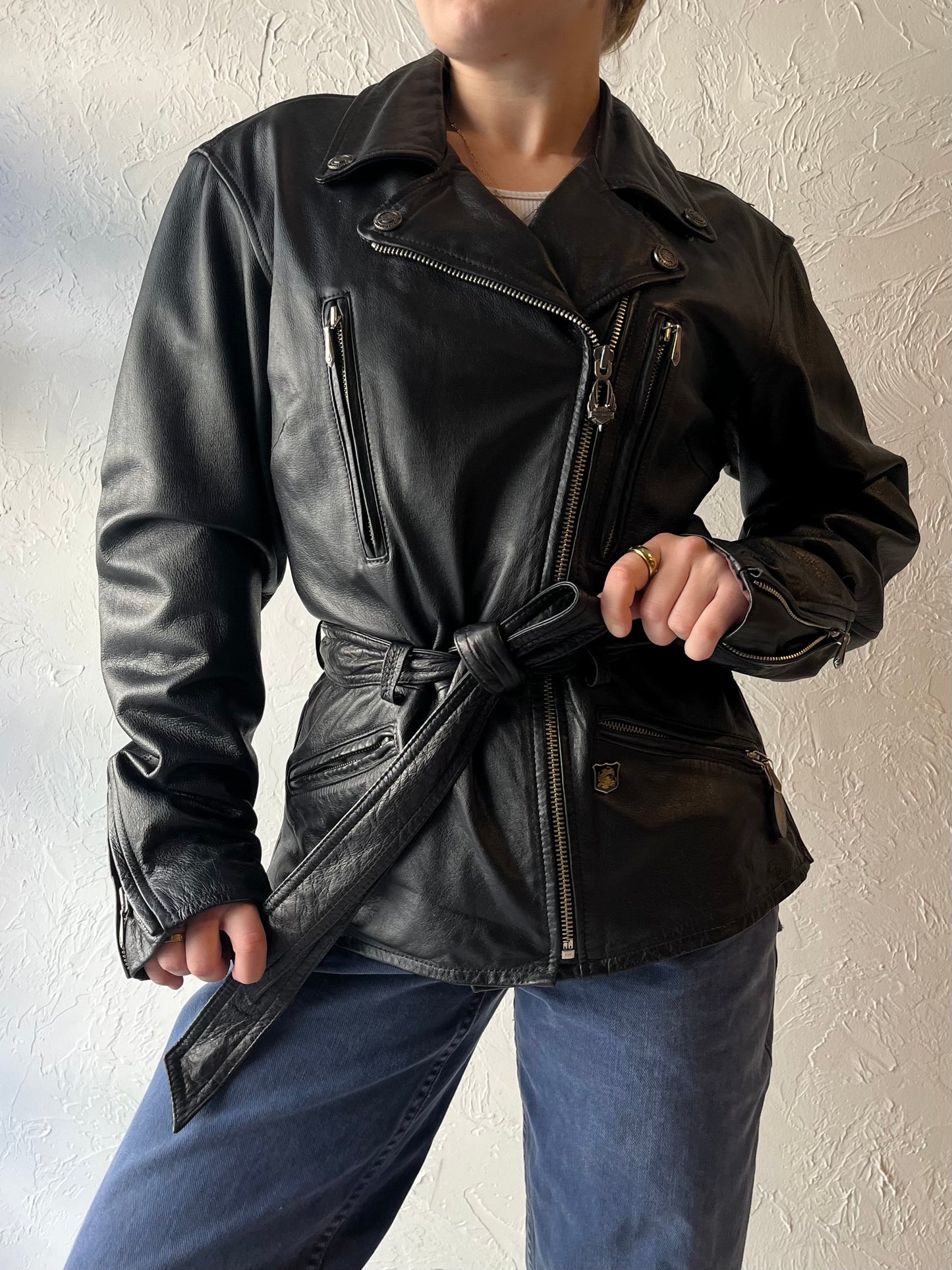 Y2k 'Harley Davidson' Black Leather Moto Jacket / Small