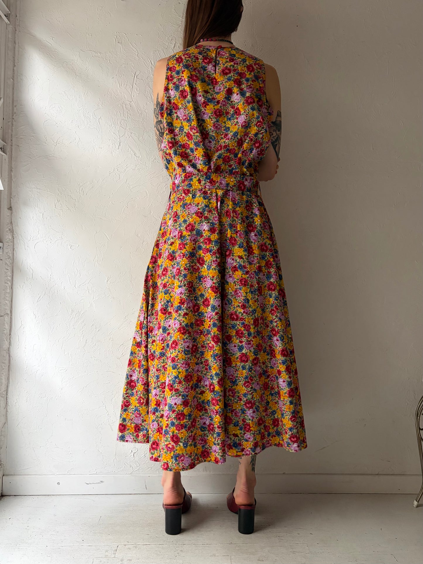 90s 'Fairset' Cotton Floral Spring Dress / Large