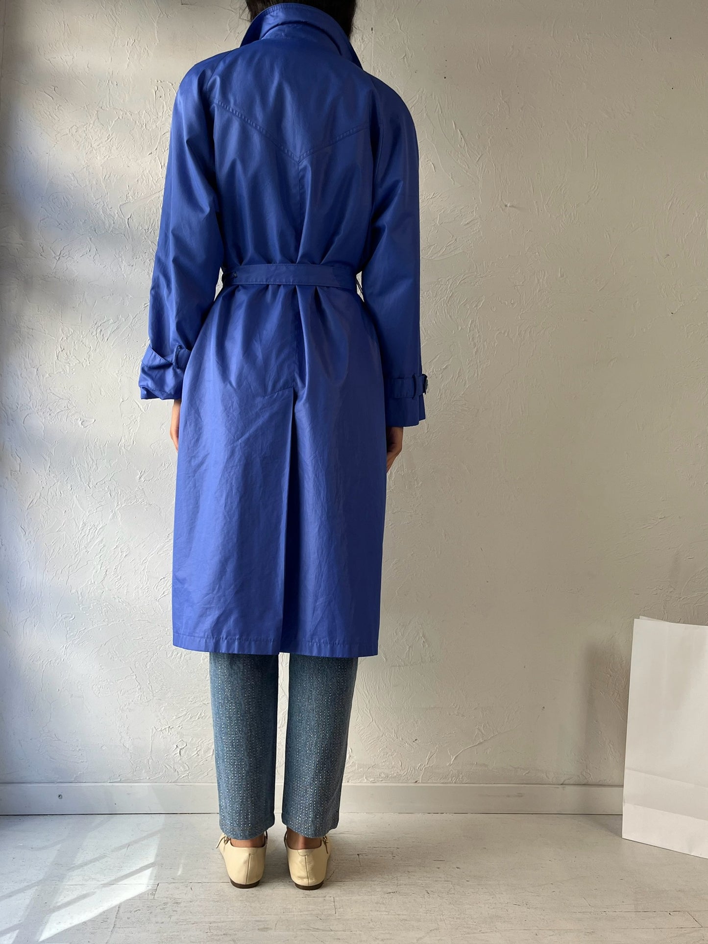 90s 'London Fog' Blue Lightweight Trench Coat / Medium