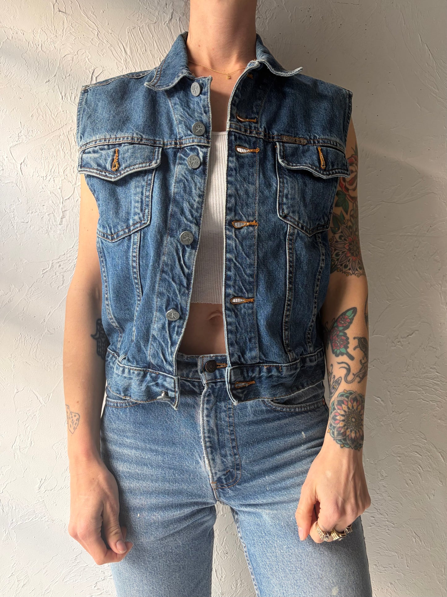 90s 'Calvin Klein' Denim Minimalist Vest / Vintage 1990s CK Classic Normcore Streetwear Jean Vest / Large