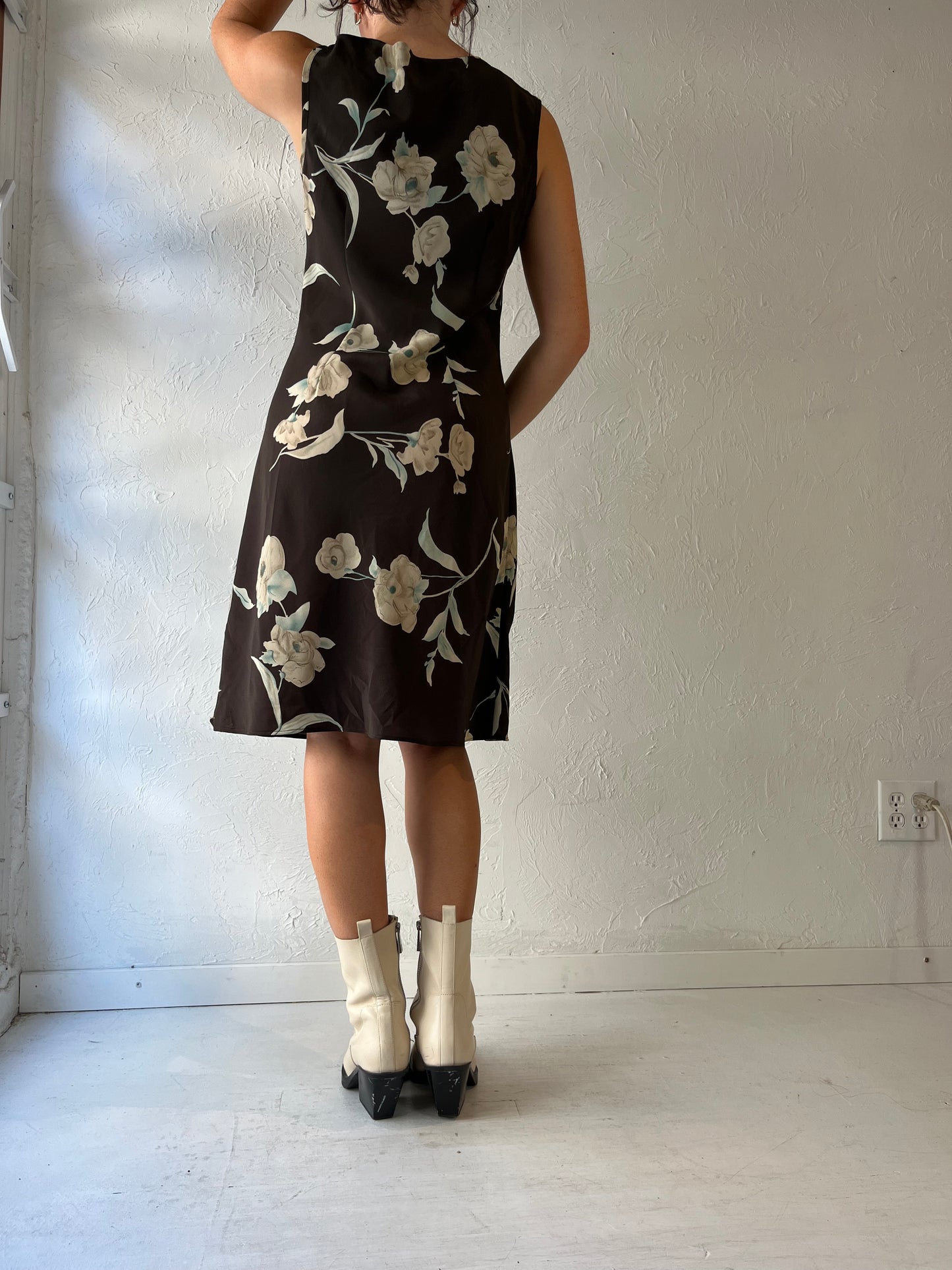 90s 'Jessica' Brown Floral Mini Dress / Medium