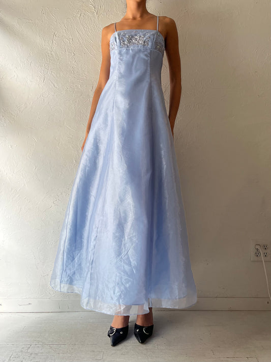 90s 'Oblique' Blue Formal Prom Dress / Small