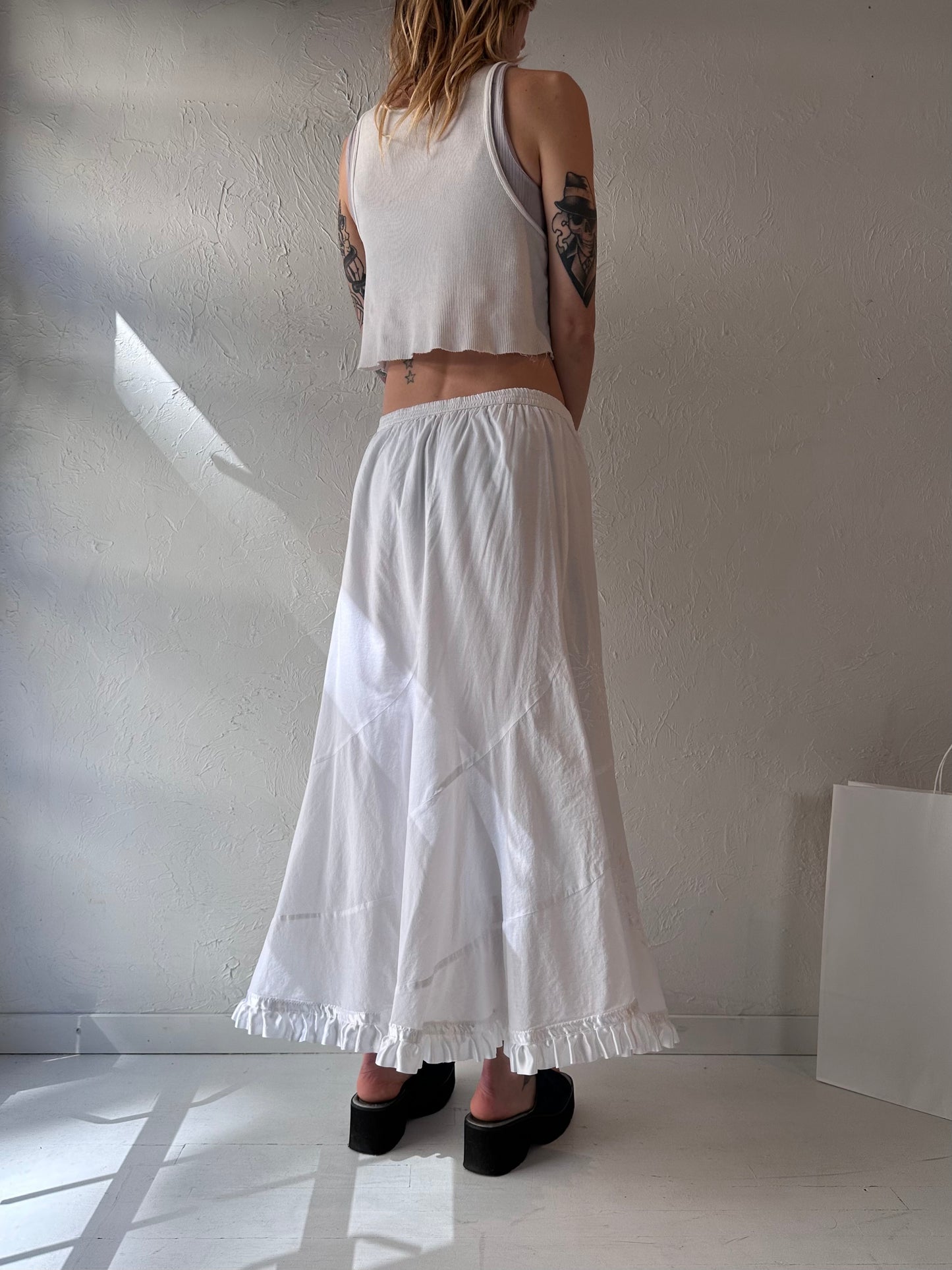 Vintage White Embroidered Maxi Skirt / Medium
