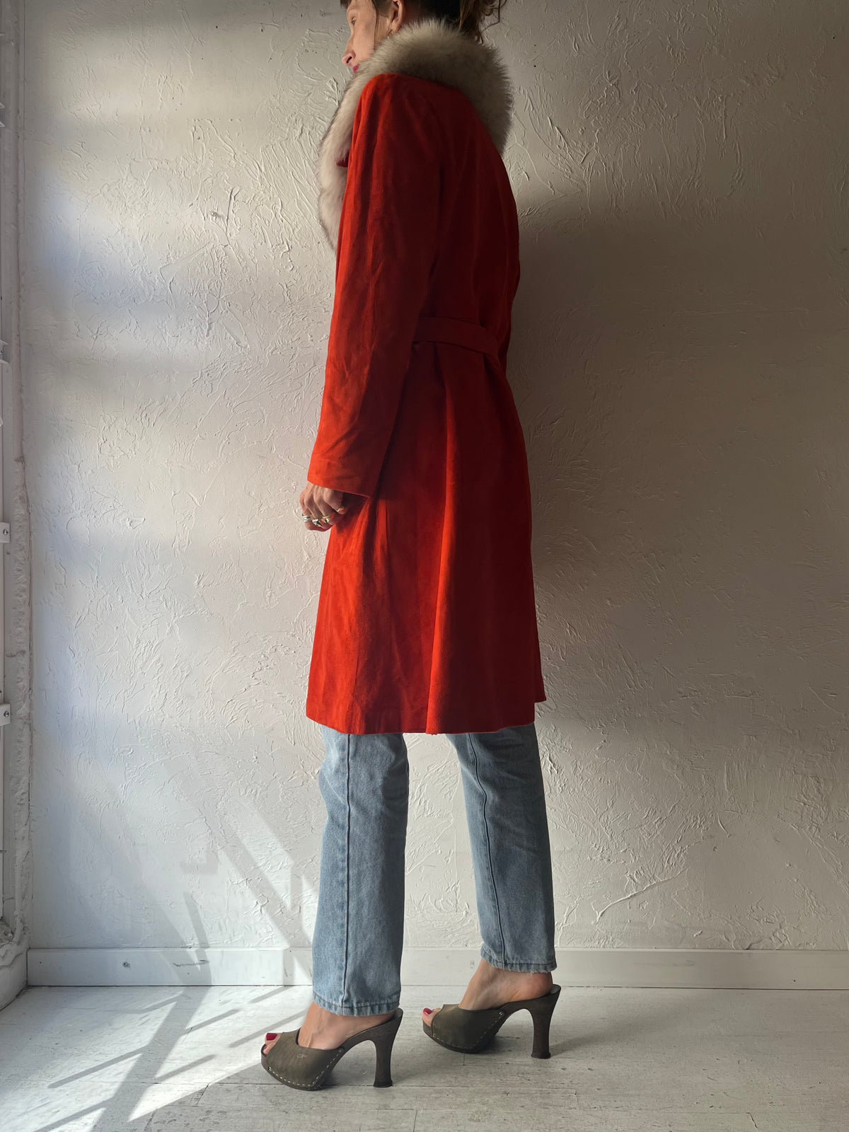 70s 'Sears' Red Suede Mod Coat / Medium