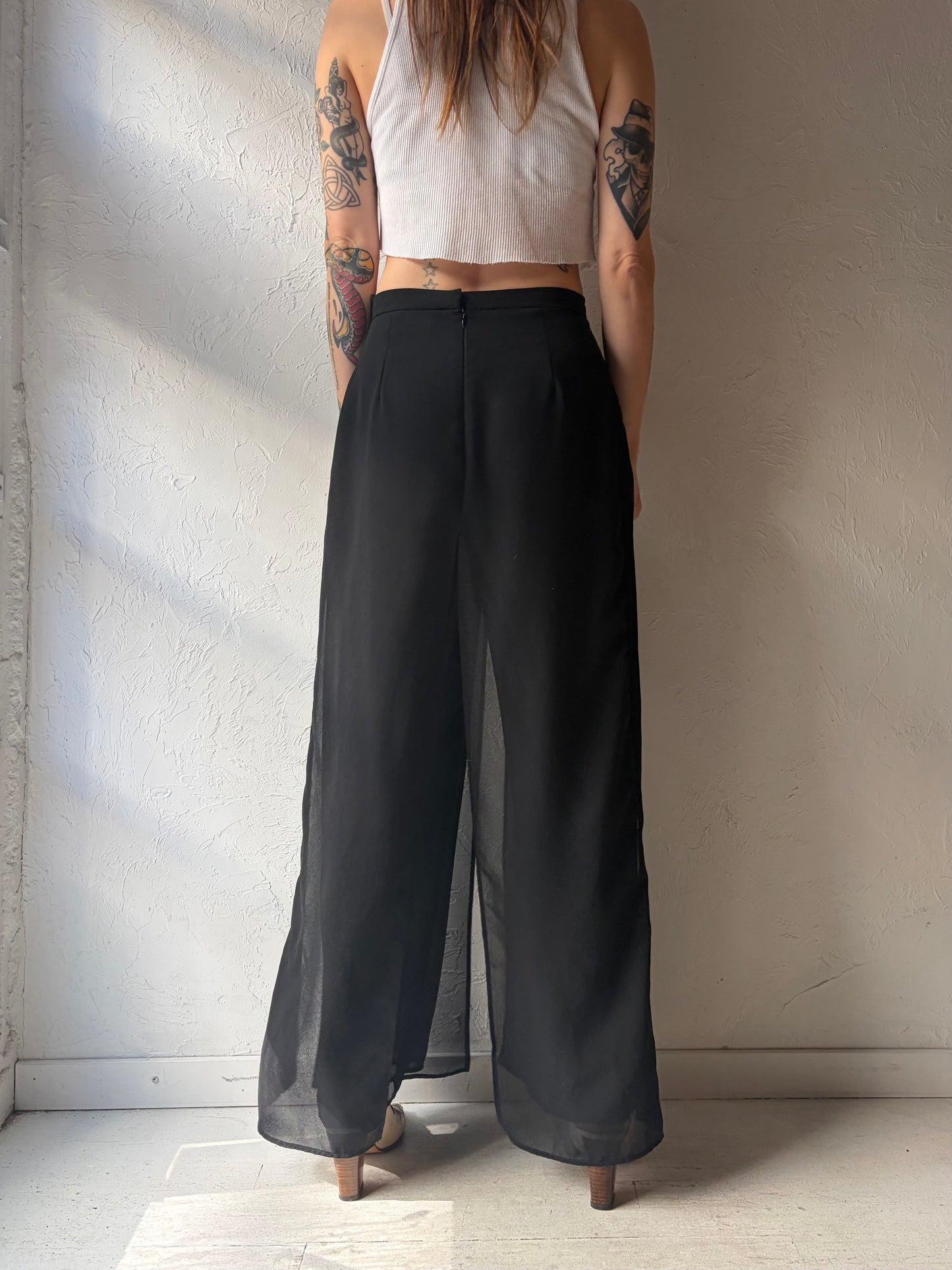 80s 'J.R. Nites' Black Wide Leg Formal Trousers  / Vintage 1980s Retro Party Pants / Small