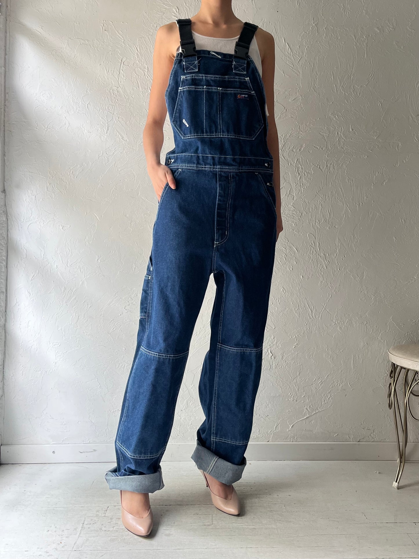 Y2k 'Lapco' Dark Denim Work Wear Overalls / Vintage 2000s Carpenter Utility Streetwear Overalls / Small