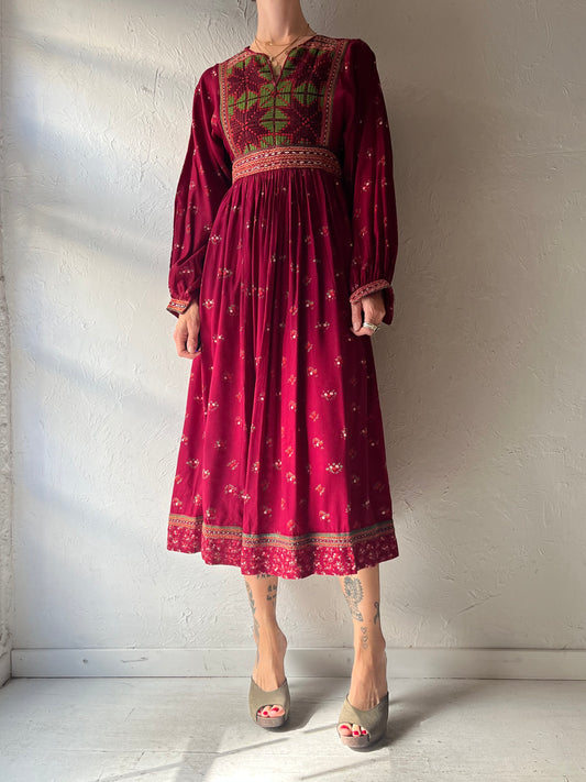 Vintage 'Artisana' Afghan Cotton Long Sleeve Hippie Dress / Small