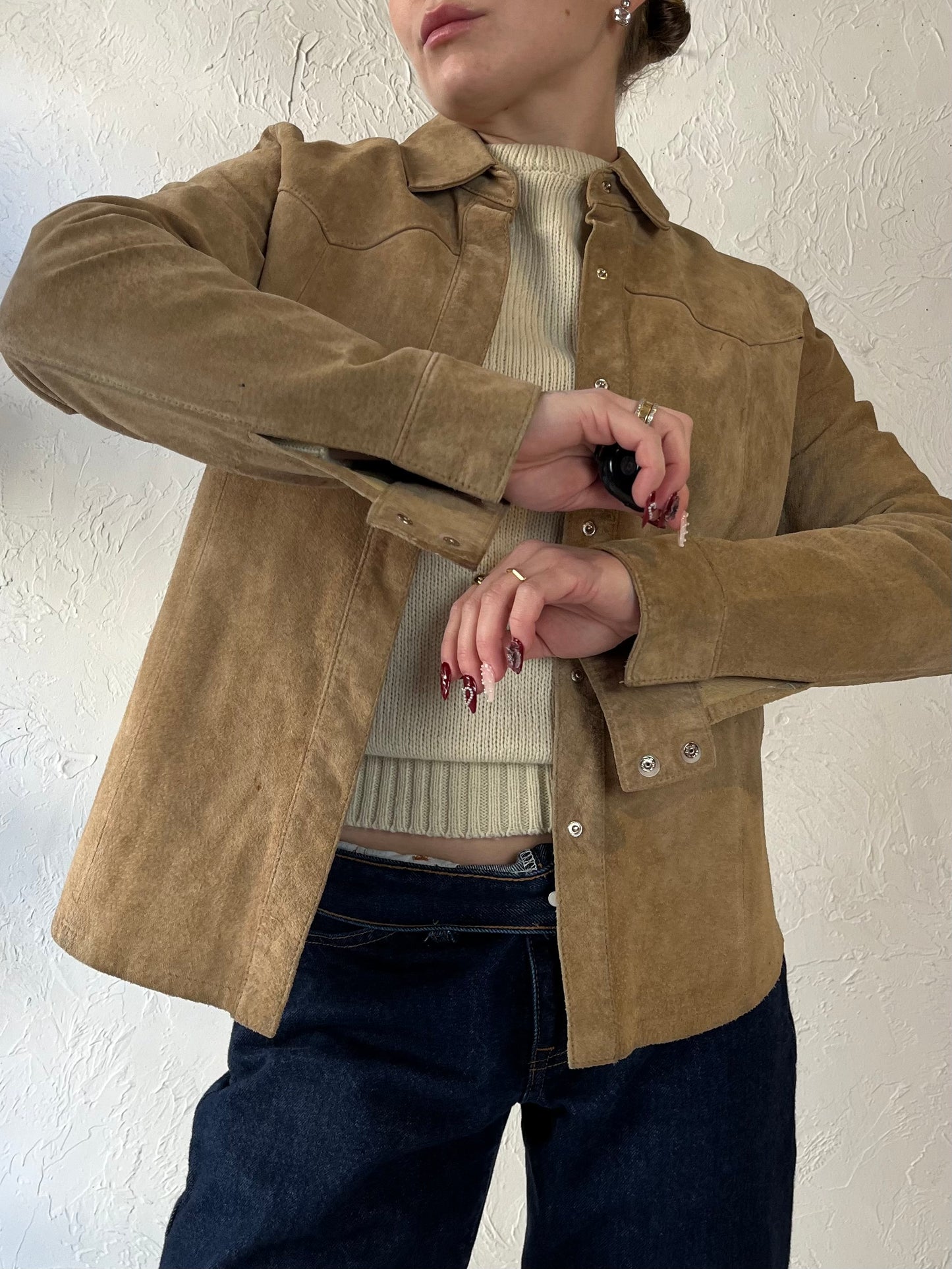 Y2K ‘For Joseph’ Snap Up Tan Suede Jacket / Medium