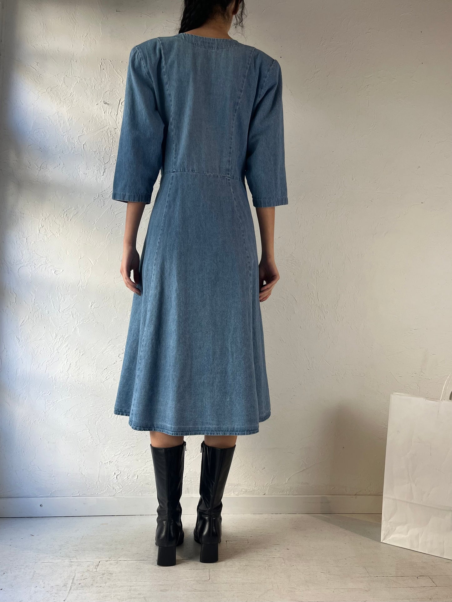 Vintage Western Button Up Denim Dress / Medium