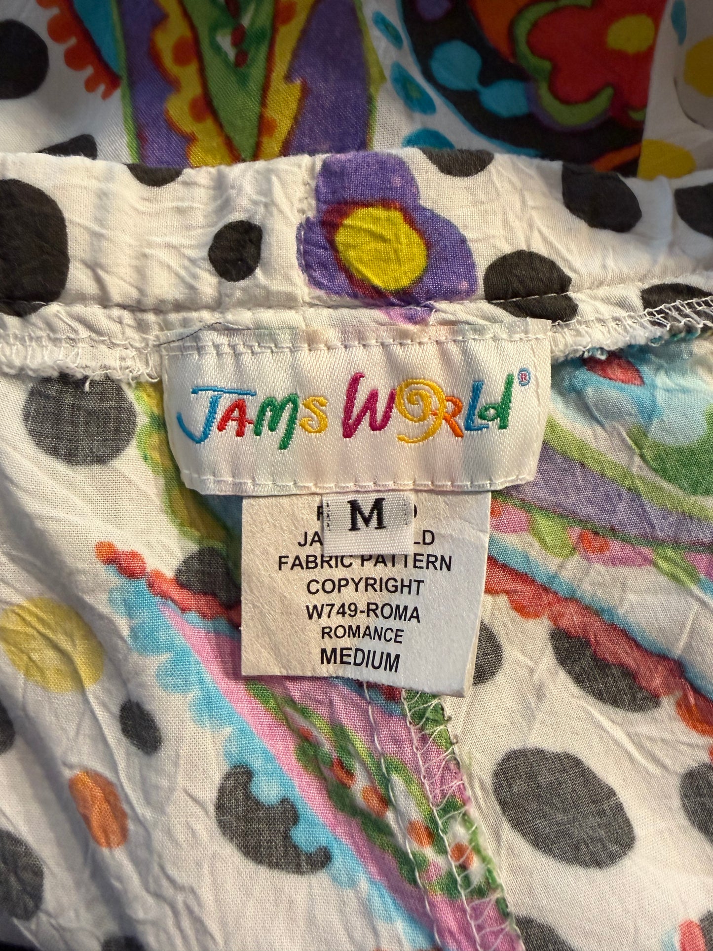 90s 'Jams World' Patterned Rayon Capri Pants / Medium