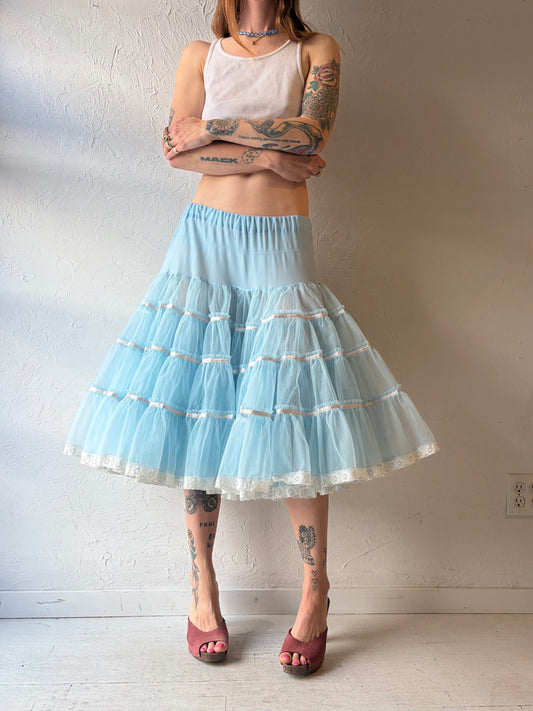 Vintage 'Sams' Blue Tiered Mesh Petticoat Skirt  / Large