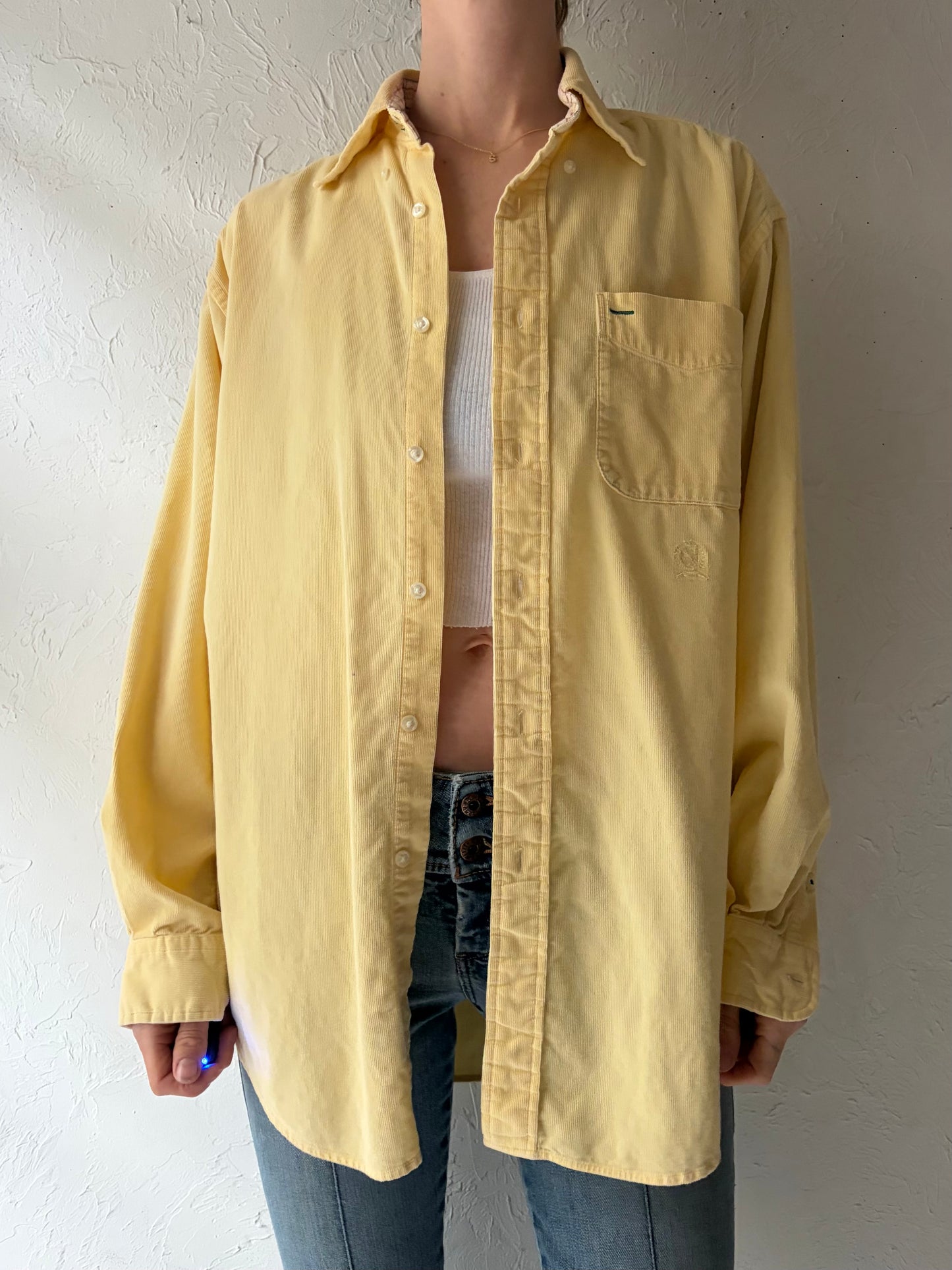 Y2k 'Tommy Hilfiger' Yellow Corduroy Preppy Academia Button Up Shirt / Small