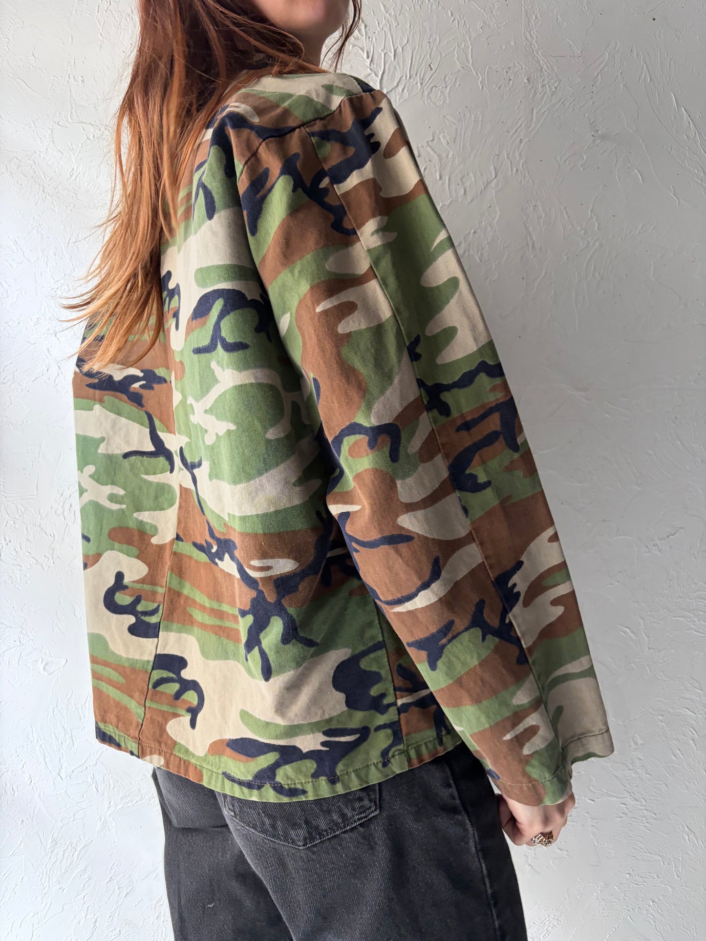 90s 'Gamer Winner' Camo Chore Jacket / Vintage 1990s Camouflage Workwear Streetwear Utility Coat / Medium