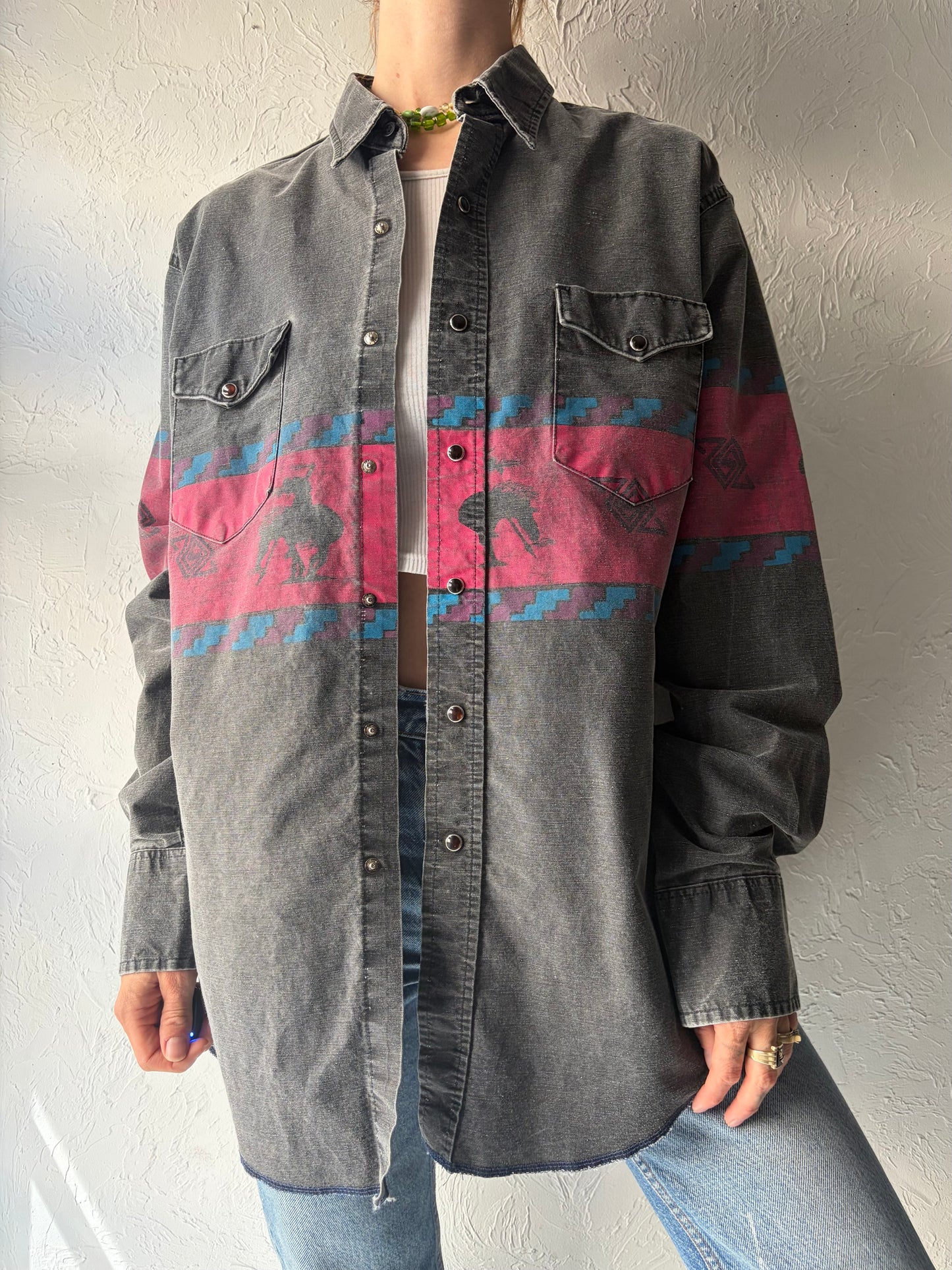 90s 'Wrangler' Thick Cotton Western Rodeo Shirt / Large