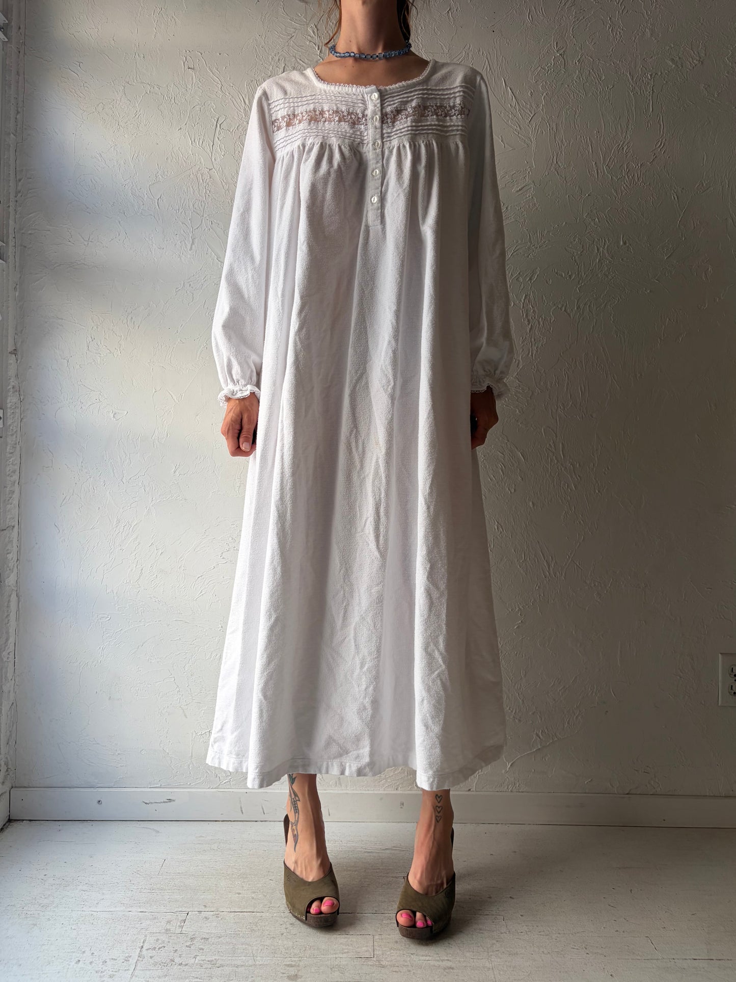 90s 'L.L. Bean' Flannel Nightgown Dress / Vintage Cotton Winter Nighty Dress / Medium