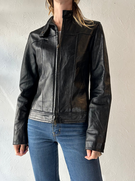 90s 'Le Chateau' Black Leather Jacket / Small